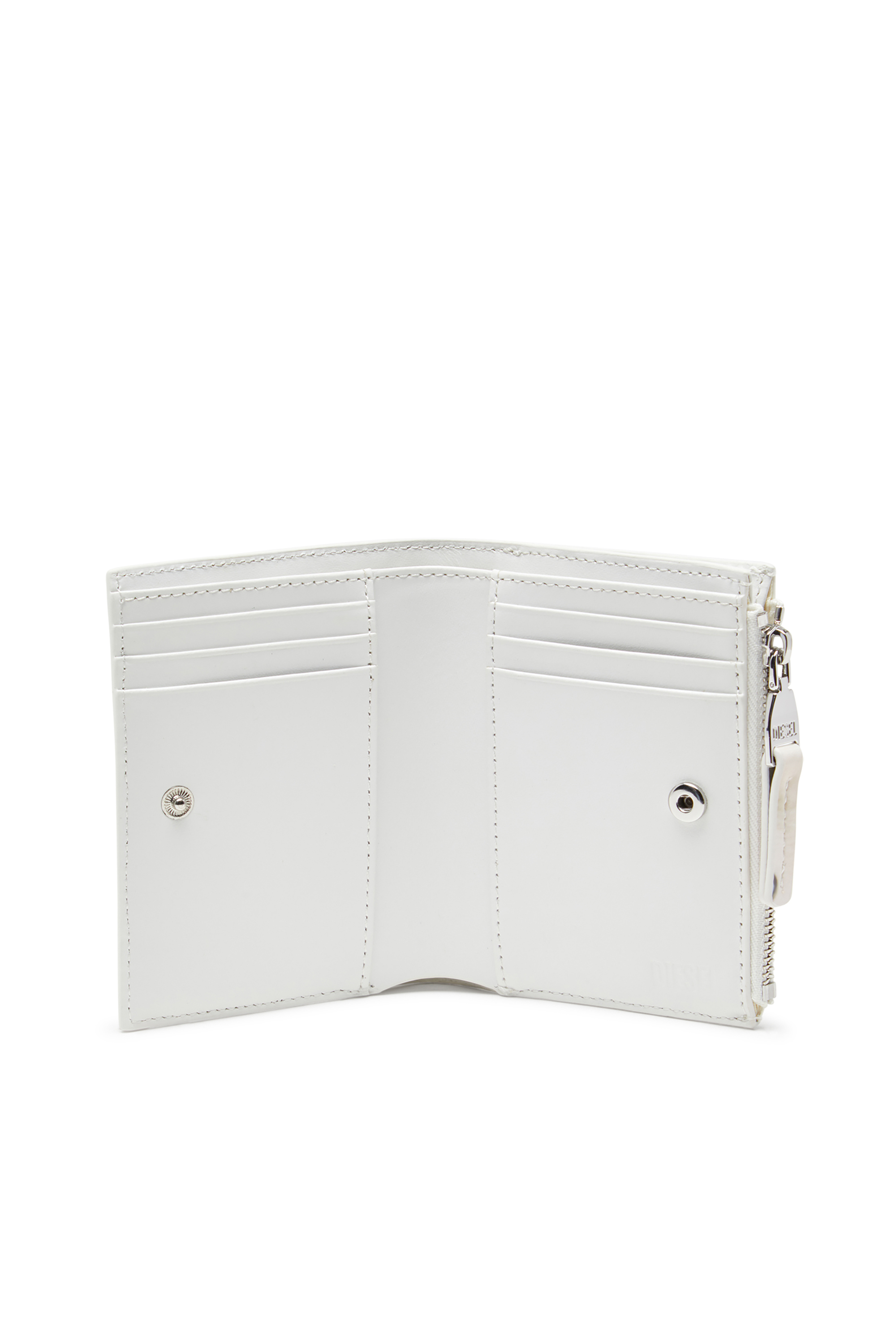 Diesel - PLAY BI-FOLD ZIP II, Cartera pequeña de poliuretano brillante estampado Mujer in Blanco - 3