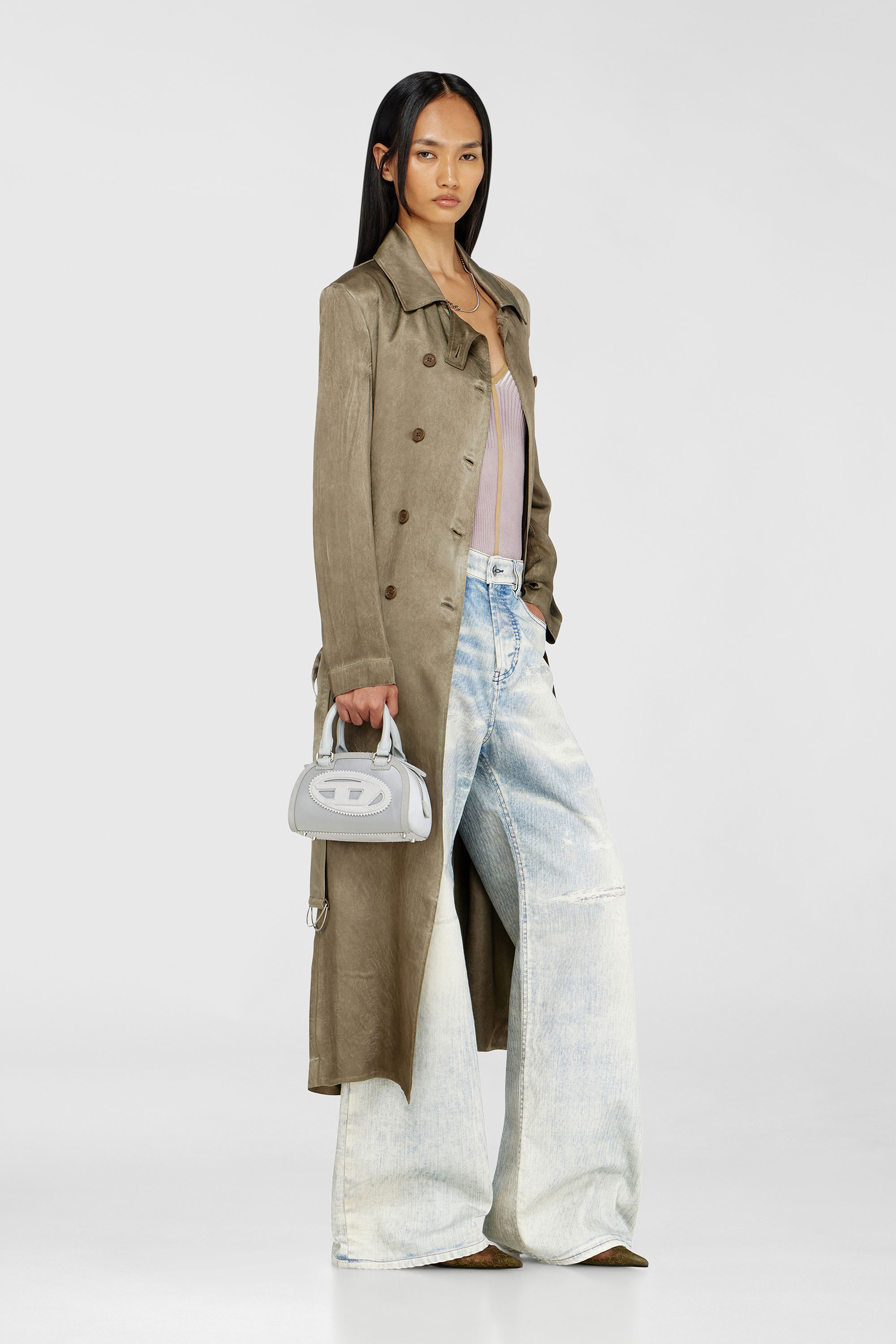 Diesel - G-LADES, Gabardina de sat&eacute;n arrugado Mujer in Marr&oacute;n - 2