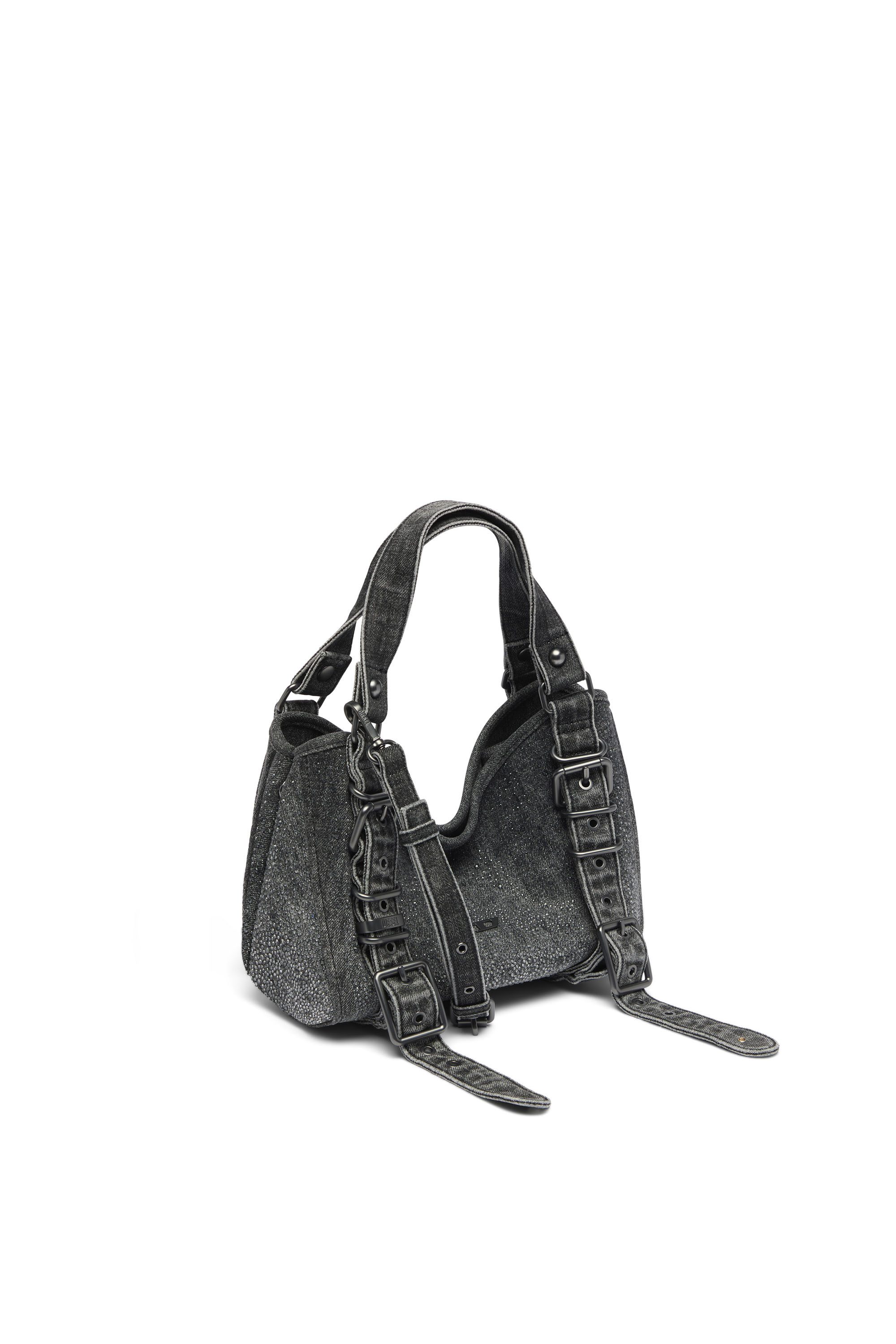 Diesel - D-ONE TOPHANDLE S, D-One-Bolso small con asa superior de denim solarizado con cristales Mujer in Negro - 4