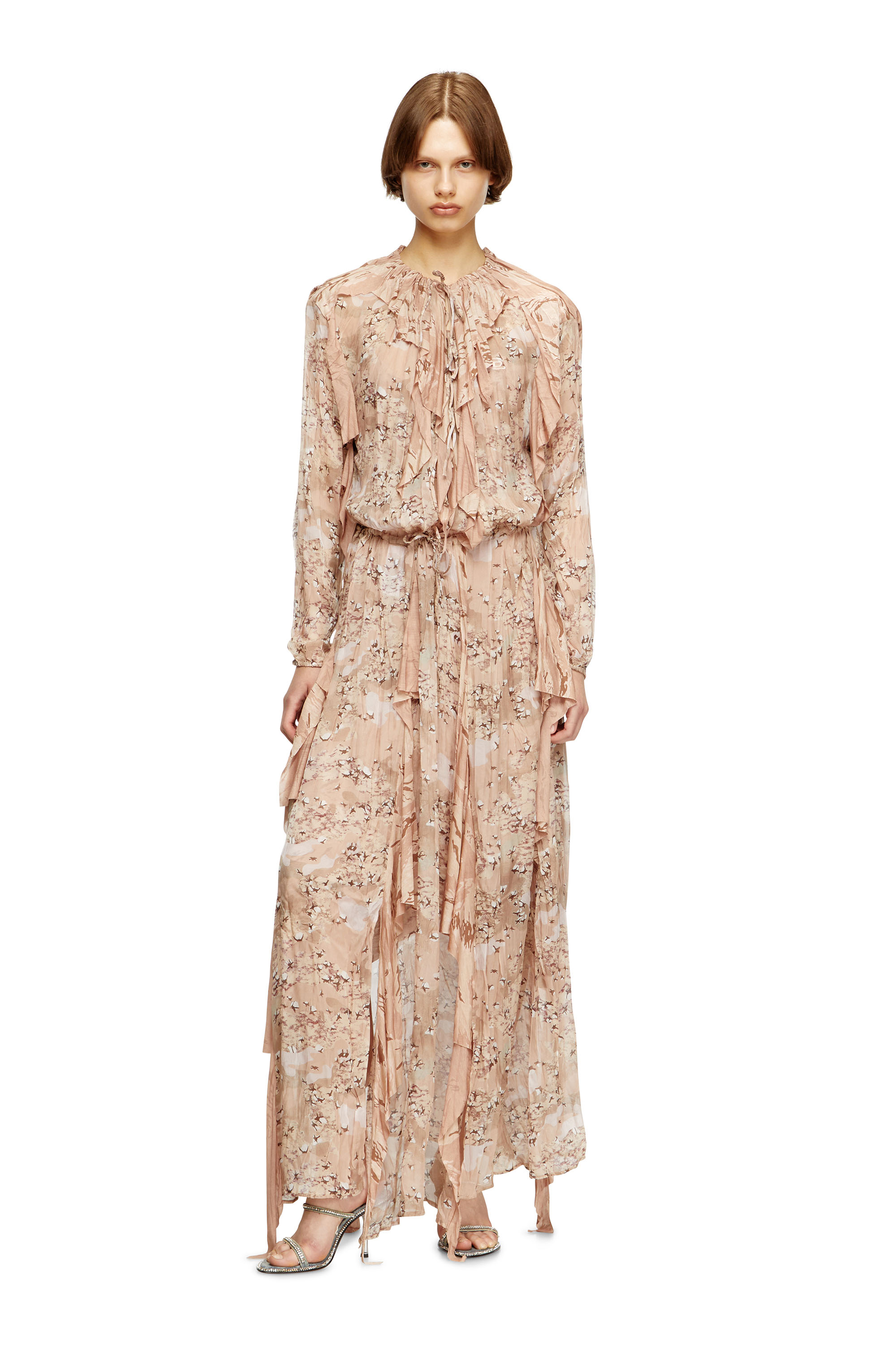 Diesel - D-AZZLING-R1, Maxivestido con volantes de chifón de camuflaje Mujer in Rosa - 2