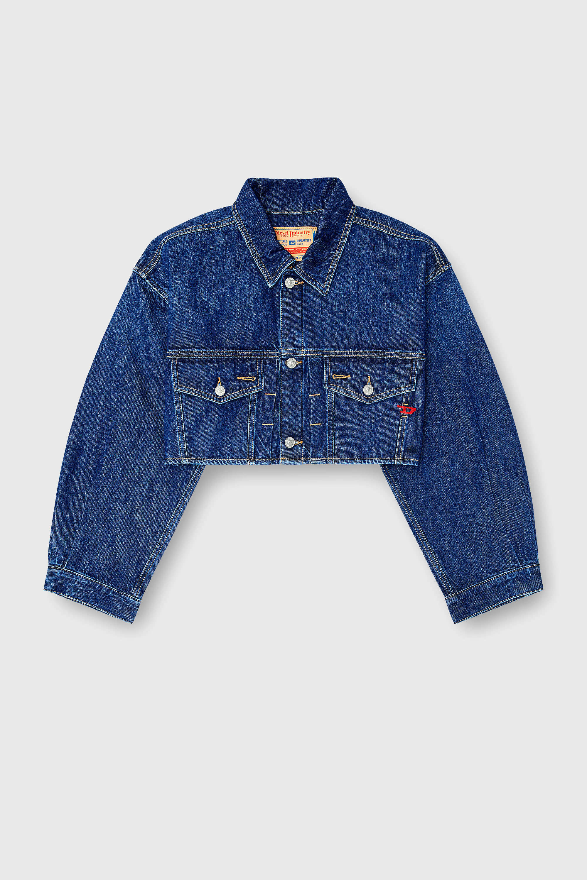 Diesel - DE-MALLEY, Chaqueta trucker denim cropped oversize Mujer in Azul marino - 2