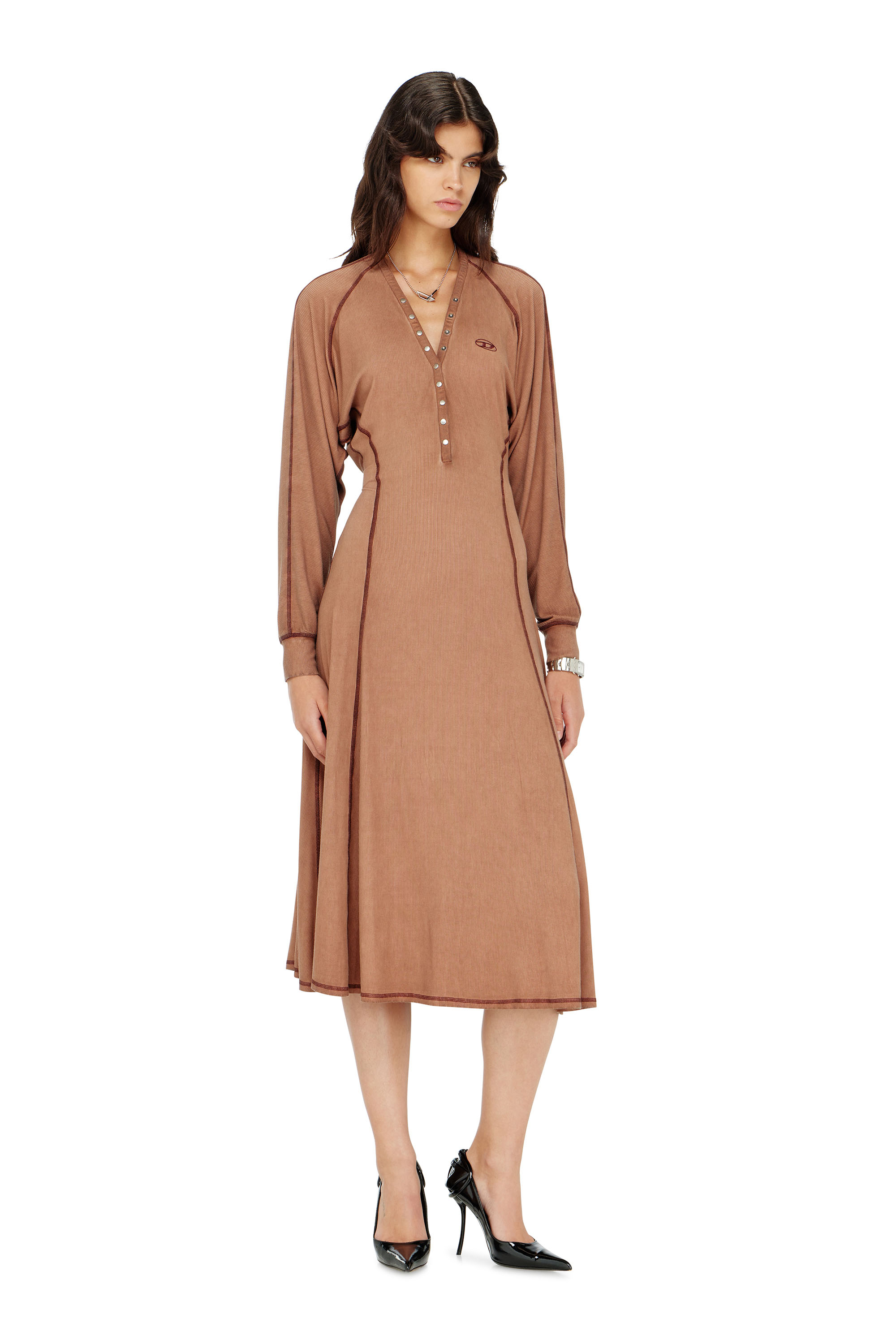 Diesel - D-ISERINA, Vestido midi de punto canal&eacute; con mangas murci&eacute;lago Mujer in ToBeDefined - 3