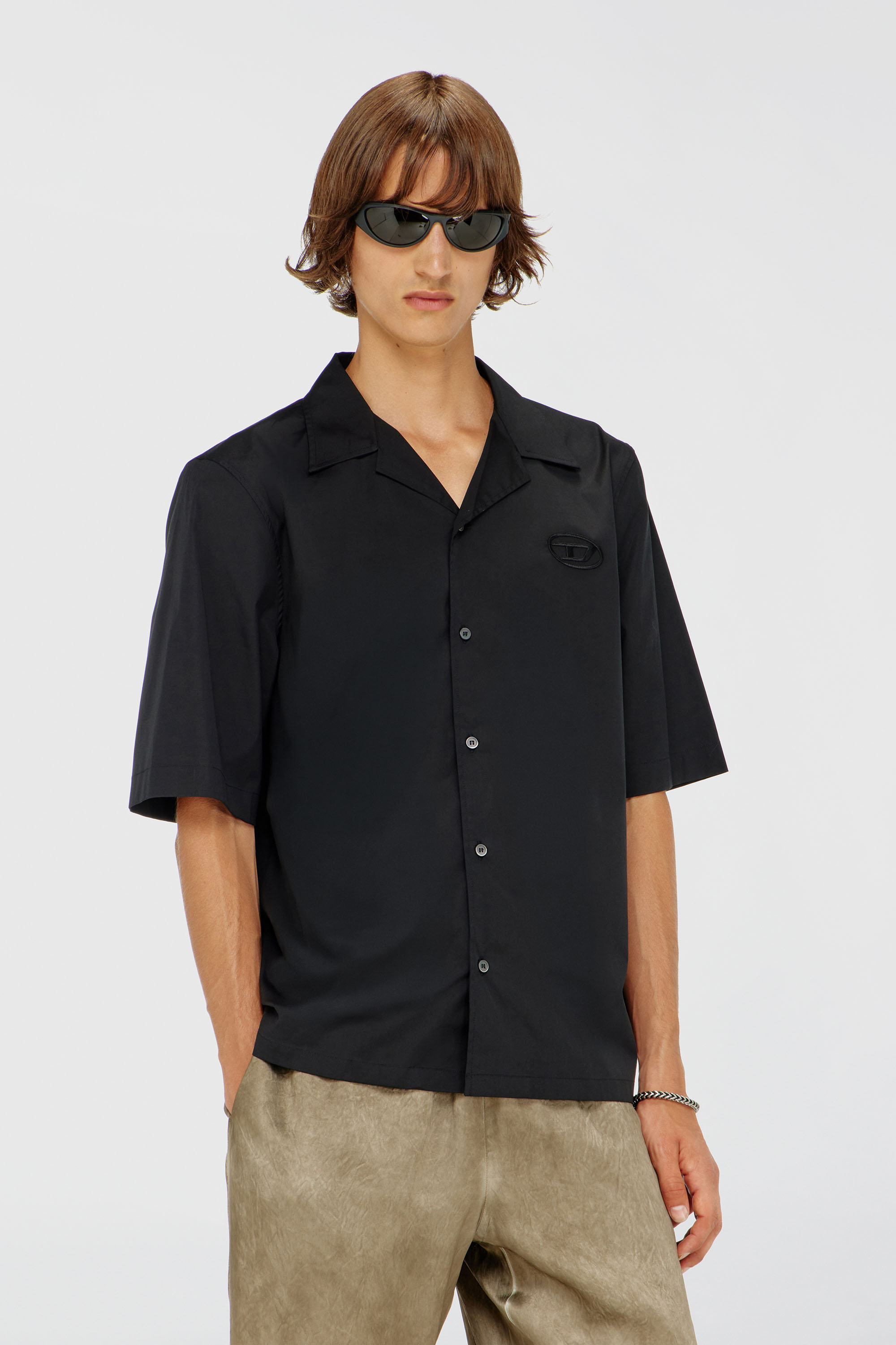 Diesel - S-MAC-GSBH, Camisa de popelina el&aacute;stica con bordado Oval D Hombre in Negro - 1