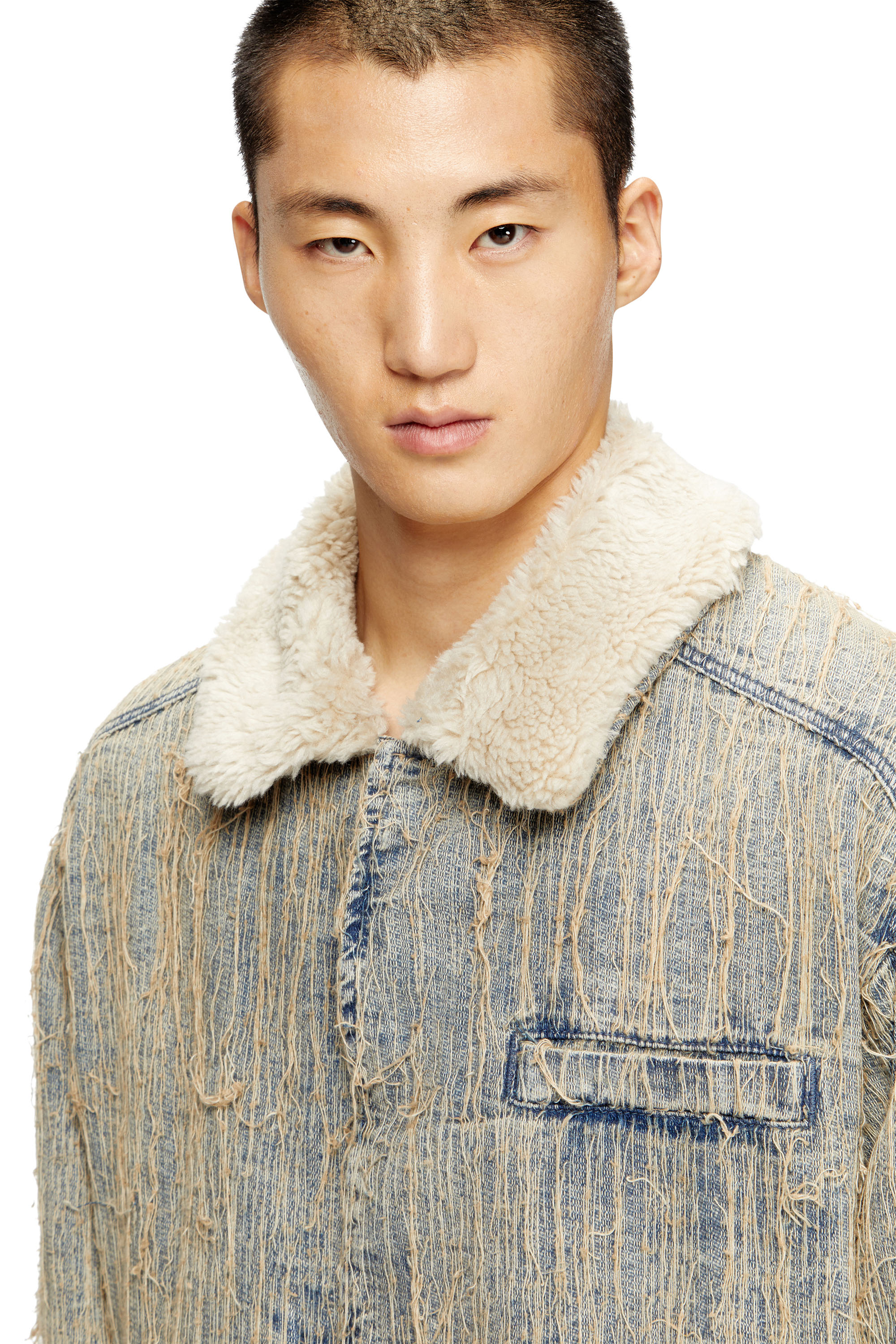 Diesel - D-IVAR-S, Chaqueta de denim jacquard con hilos flotantes Hombre in Azul marino - 5