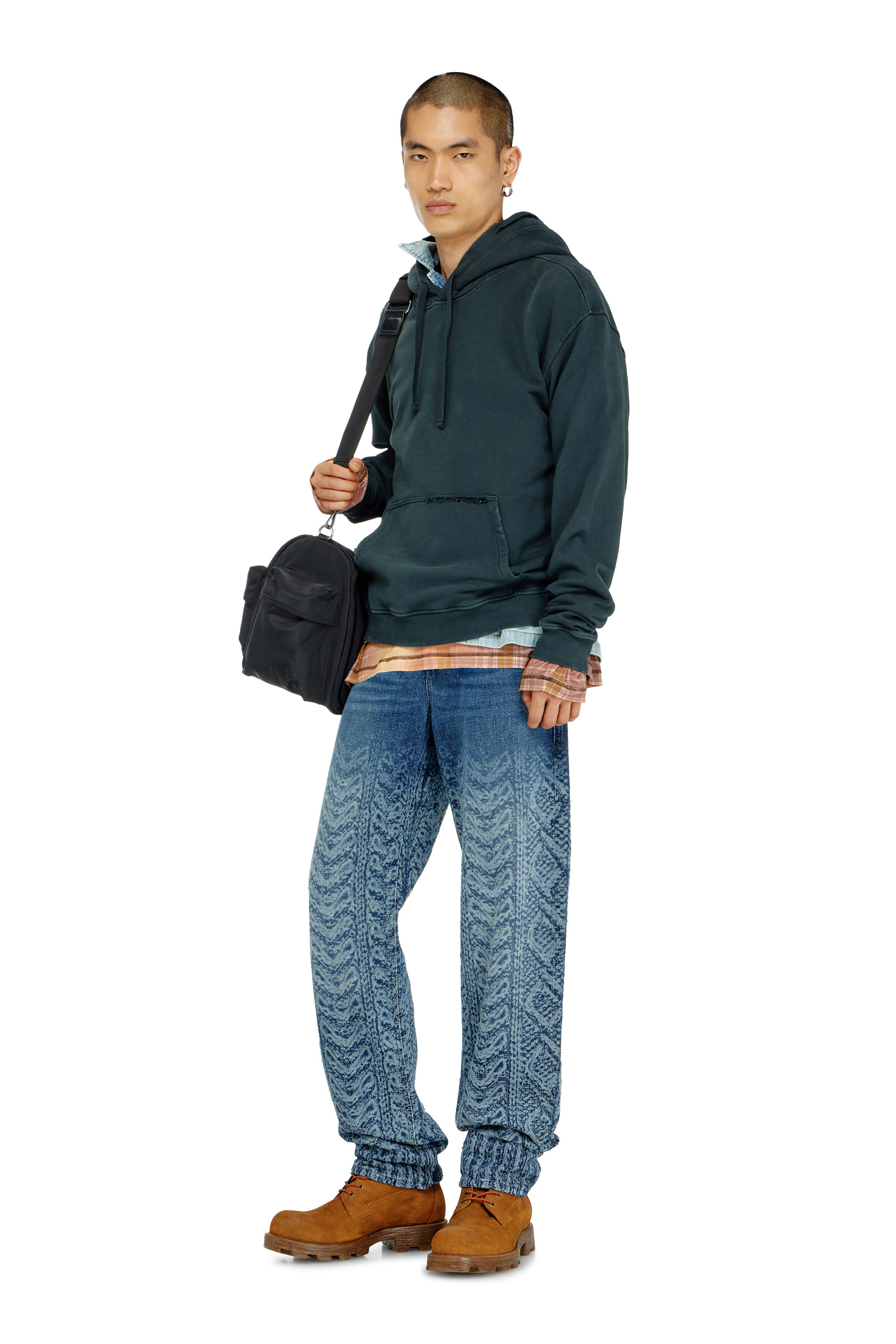 Diesel - S-NORM-HOOD-CRYSTALS, Sudadera con rotos y detalles de cristal Hombre in Verde - 2