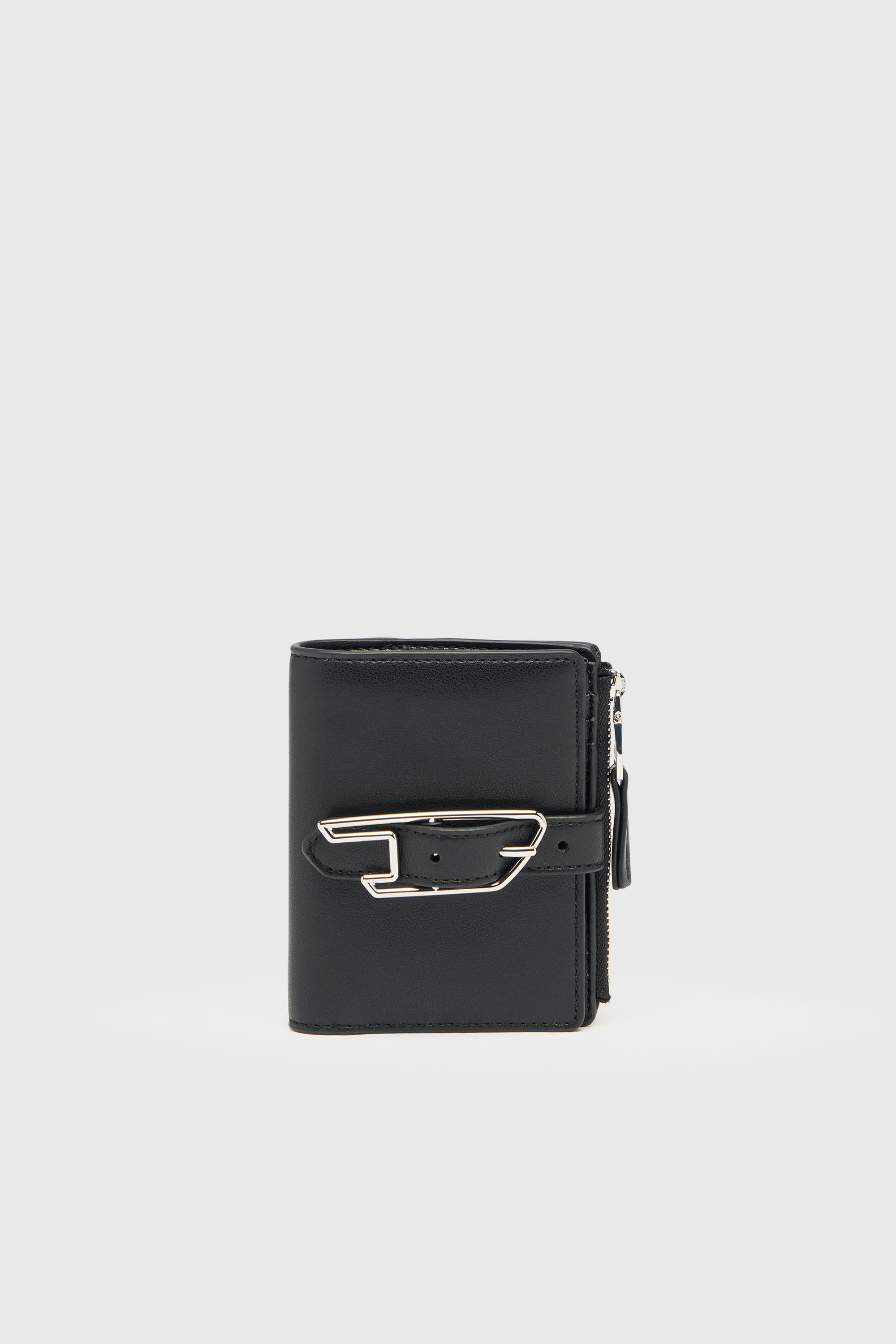 Diesel - D-LINE BI FOLD ZIP II, Cartera bifold de piel revestida con detalle de cintur&oacute;n Mujer in Negro - 1