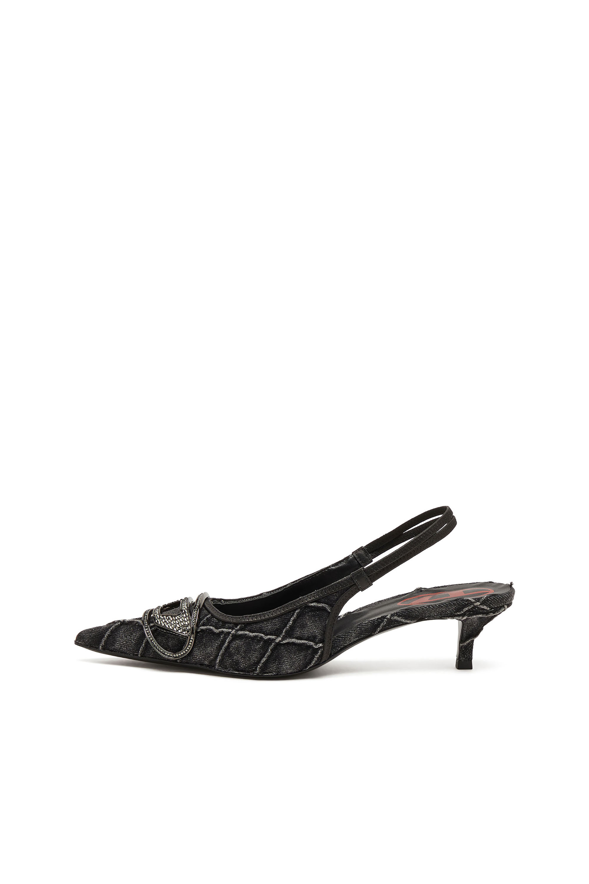 Diesel - D-VENUS SB 40, Woman's D-Venus-Crystal-logo quilted-denim slingback pumps in Black - 2