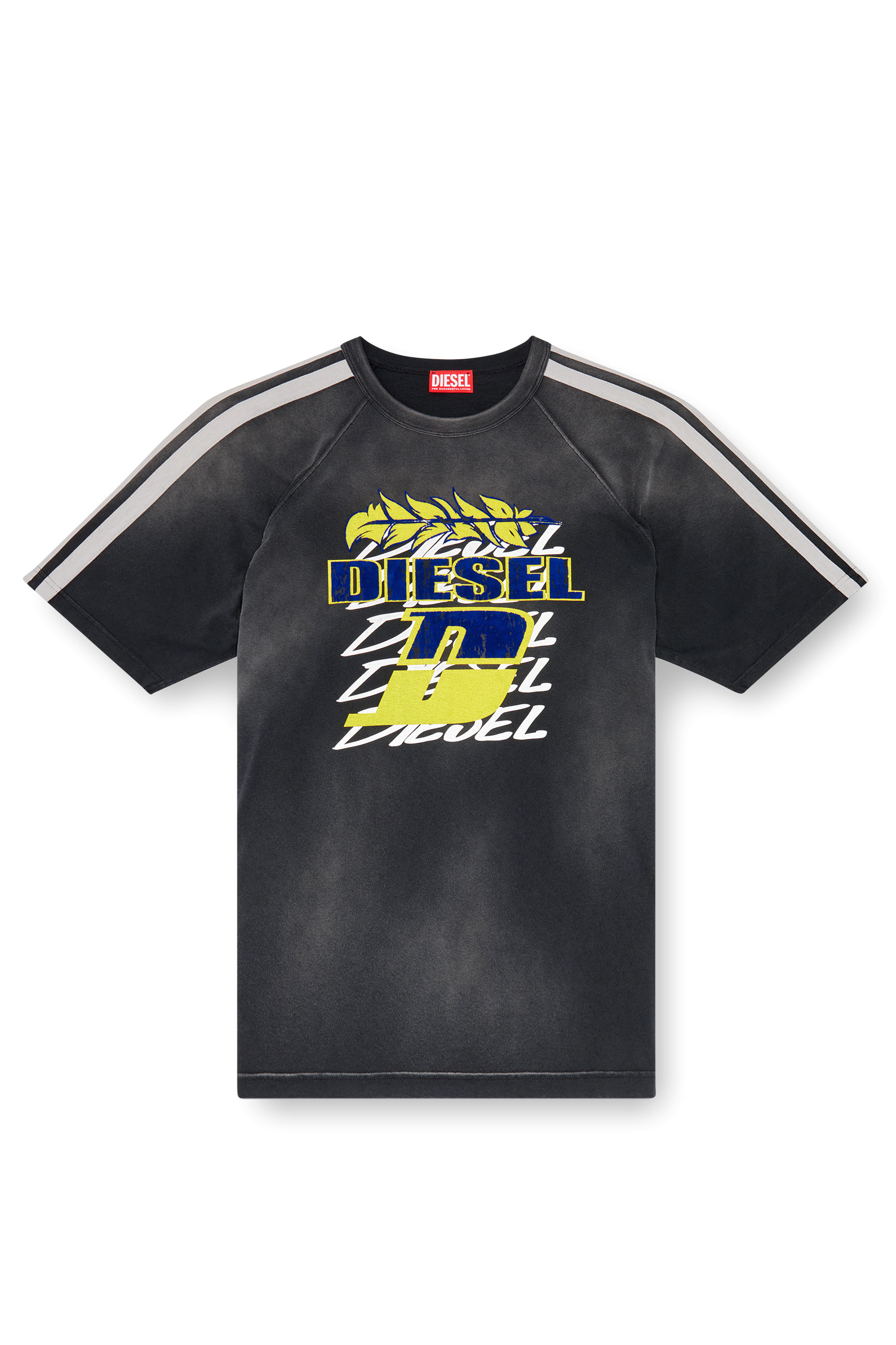 Diesel - T-ROXT-STRIPE, Hombre Camiseta desteñida con logotipo estampado en relieve in Negro - Image 3