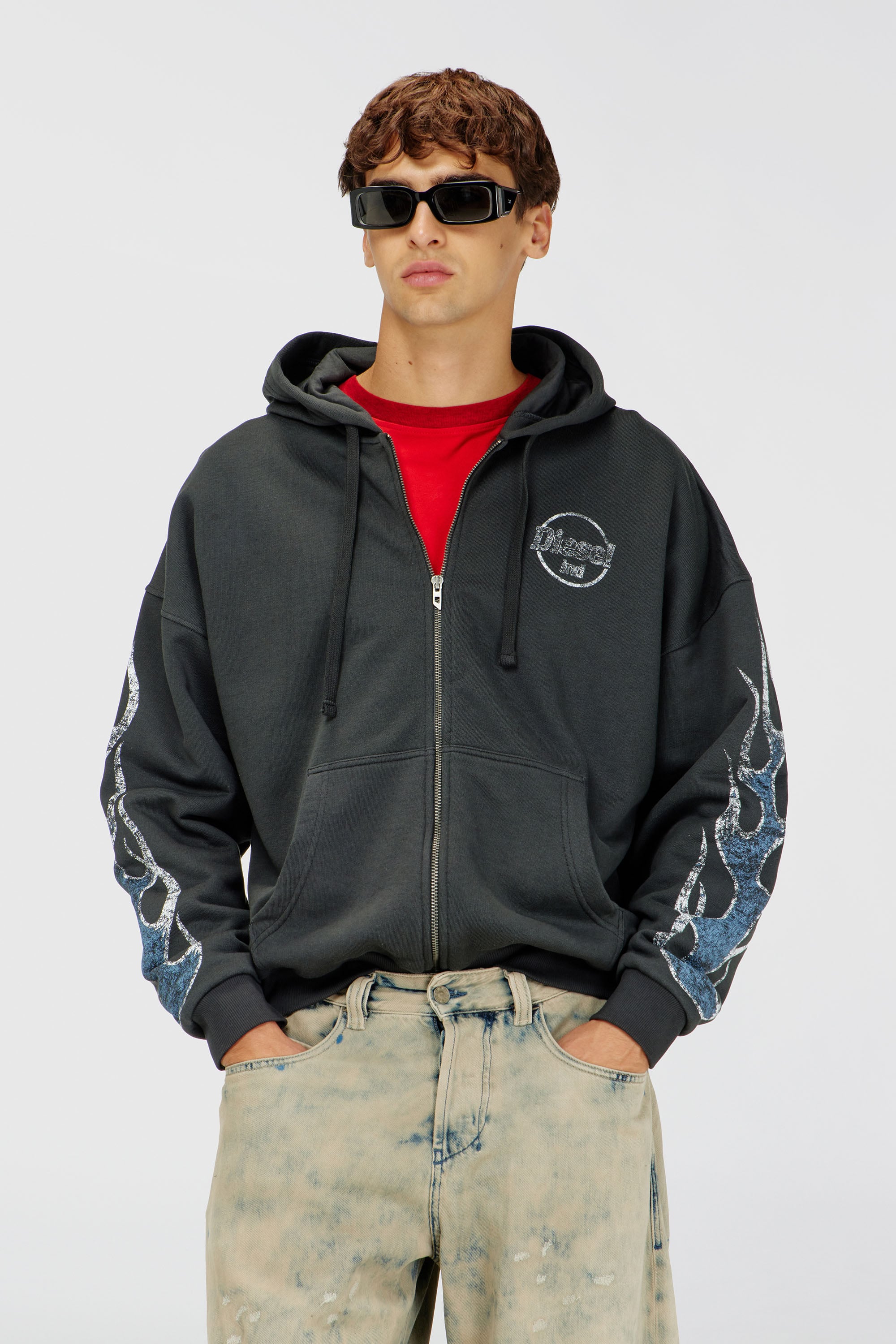 Diesel - S-TOLY-ZIP, Sudadera con cremallera y estampado craquelado Hombre in Gris - 1