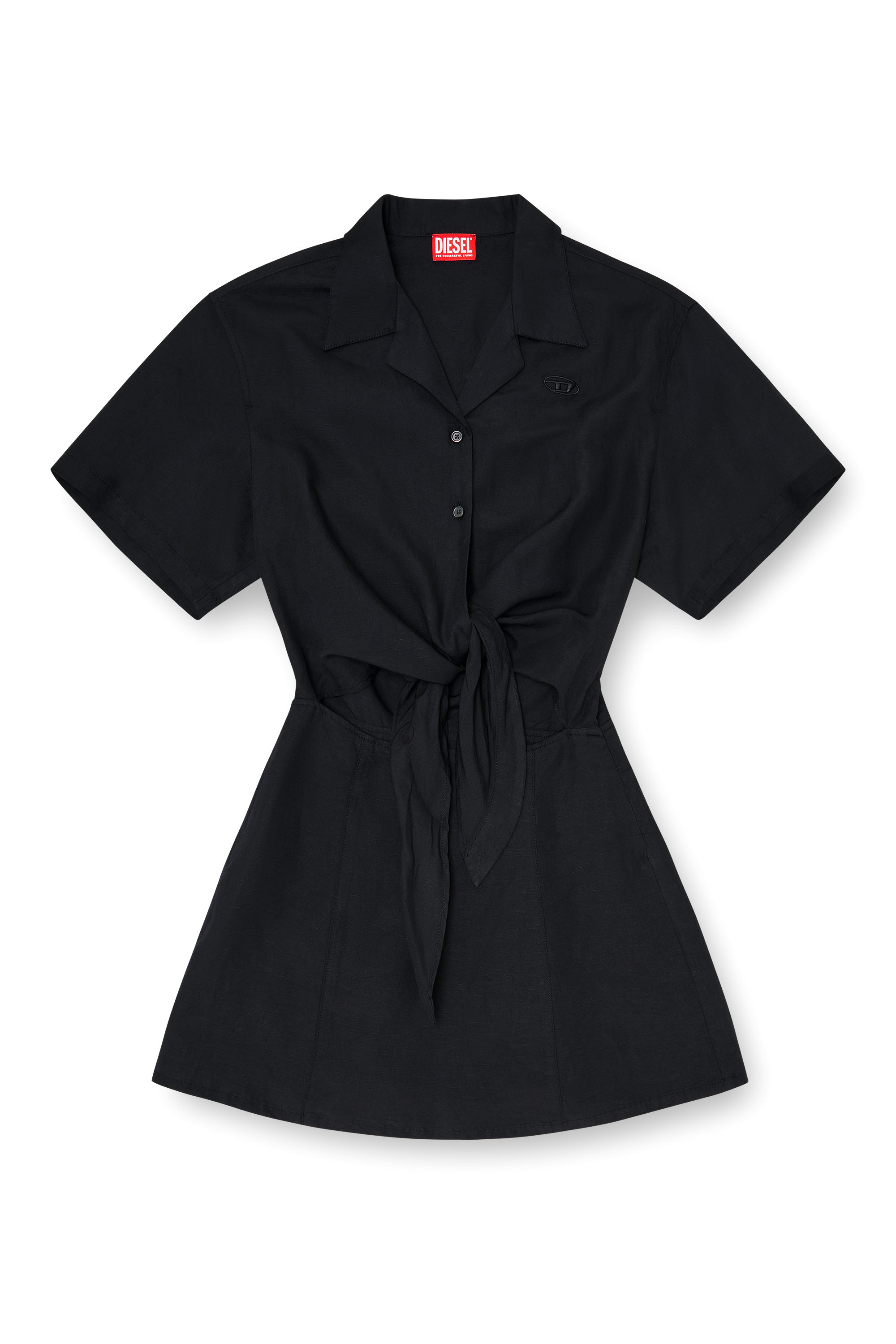 Diesel - D-STALL, Vestido mini de mezcla de lino con nudo en la cintura Mujer in Negro - 2