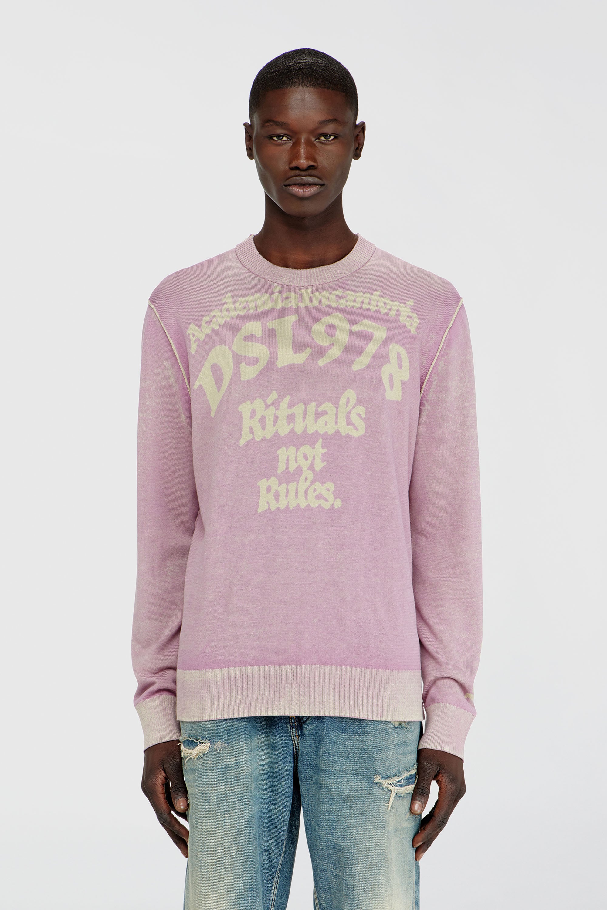 Diesel - K-LAUTI, Jersey de algod&oacute;n tratado con eslogan Hombre in Morado - 1