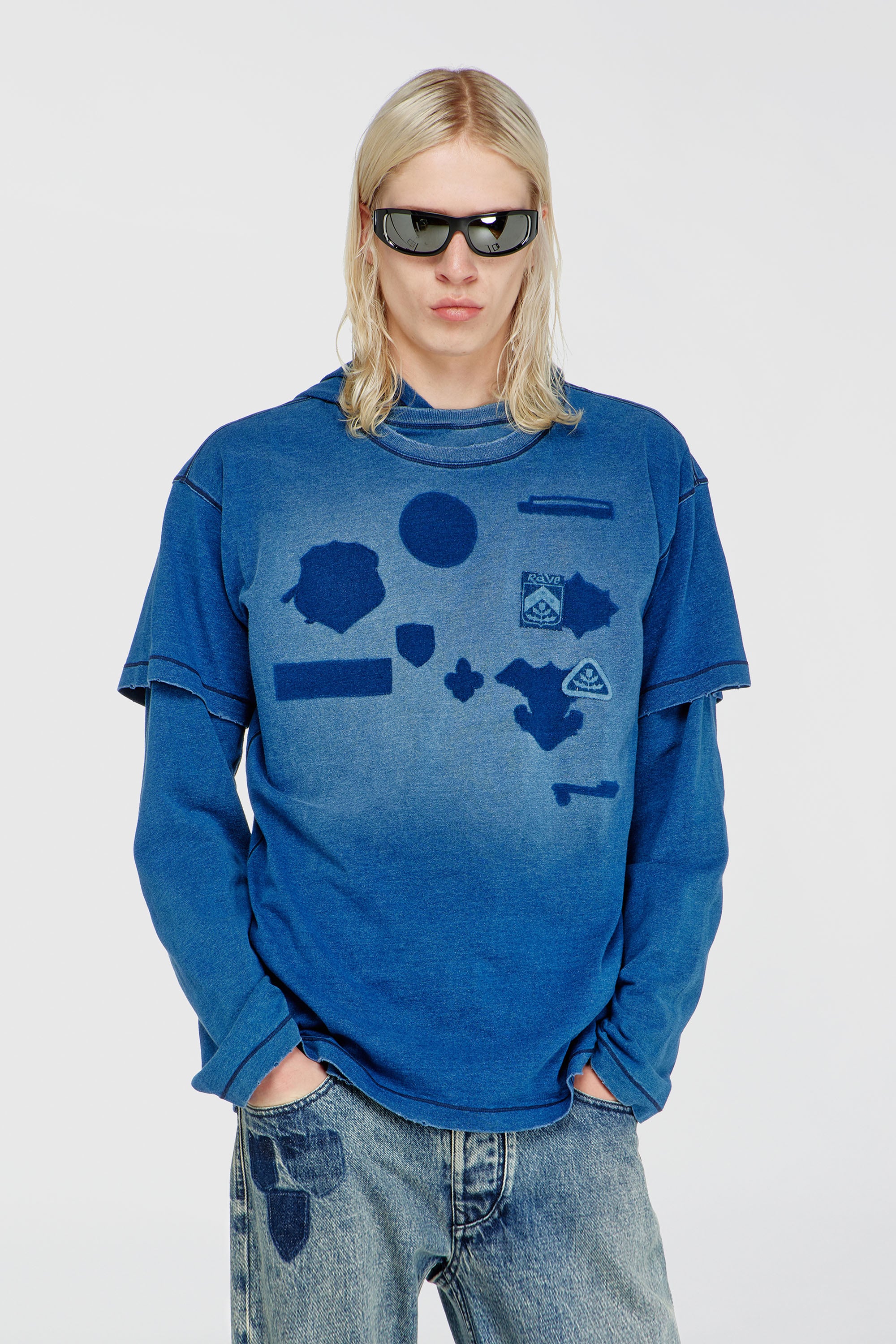 Diesel - T-NOX, Camiseta con parches efecto sombra Hombre in Azul marino - 1