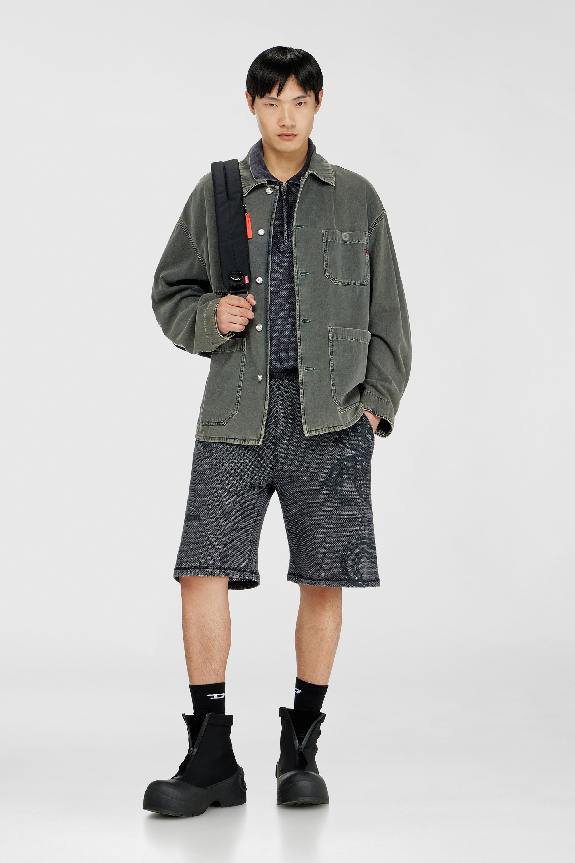 Diesel - P-ERRY, Bermudas de algod&oacute;n mesh con estampados Hombre in Gris - 1