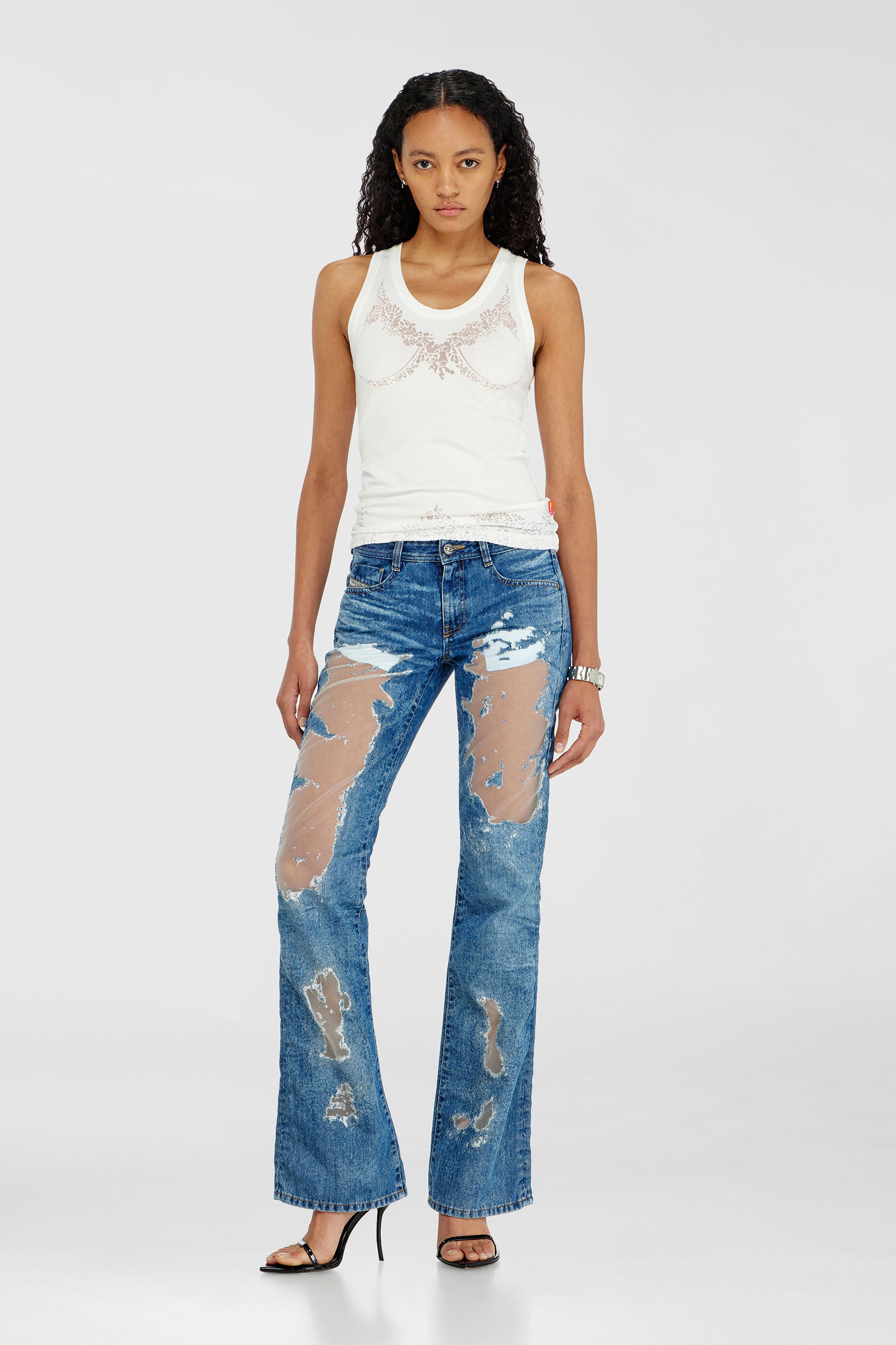 Diesel - PR-T-ANKI-LACE-R, Top de tirantes con efecto encaje devor&eacute; Mujer in Blanco - 1