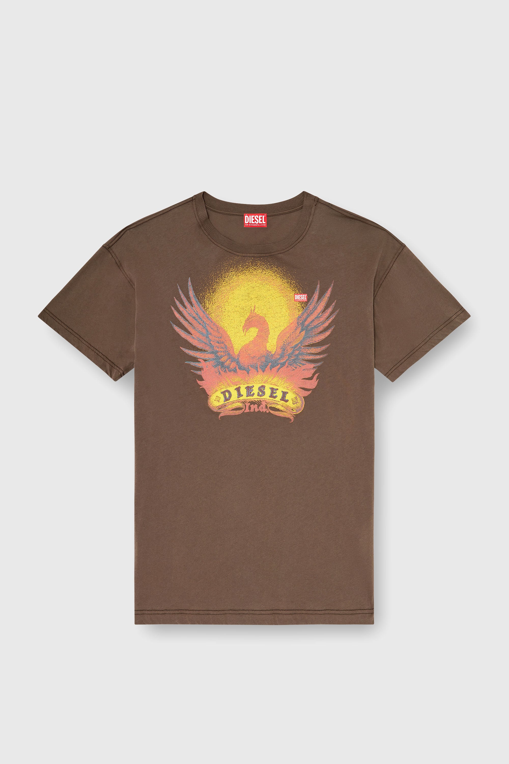 Diesel - T-NORM-AA1, Camiseta regular con estampado de f&eacute;nix Hombre in Marr&oacute;n - 2