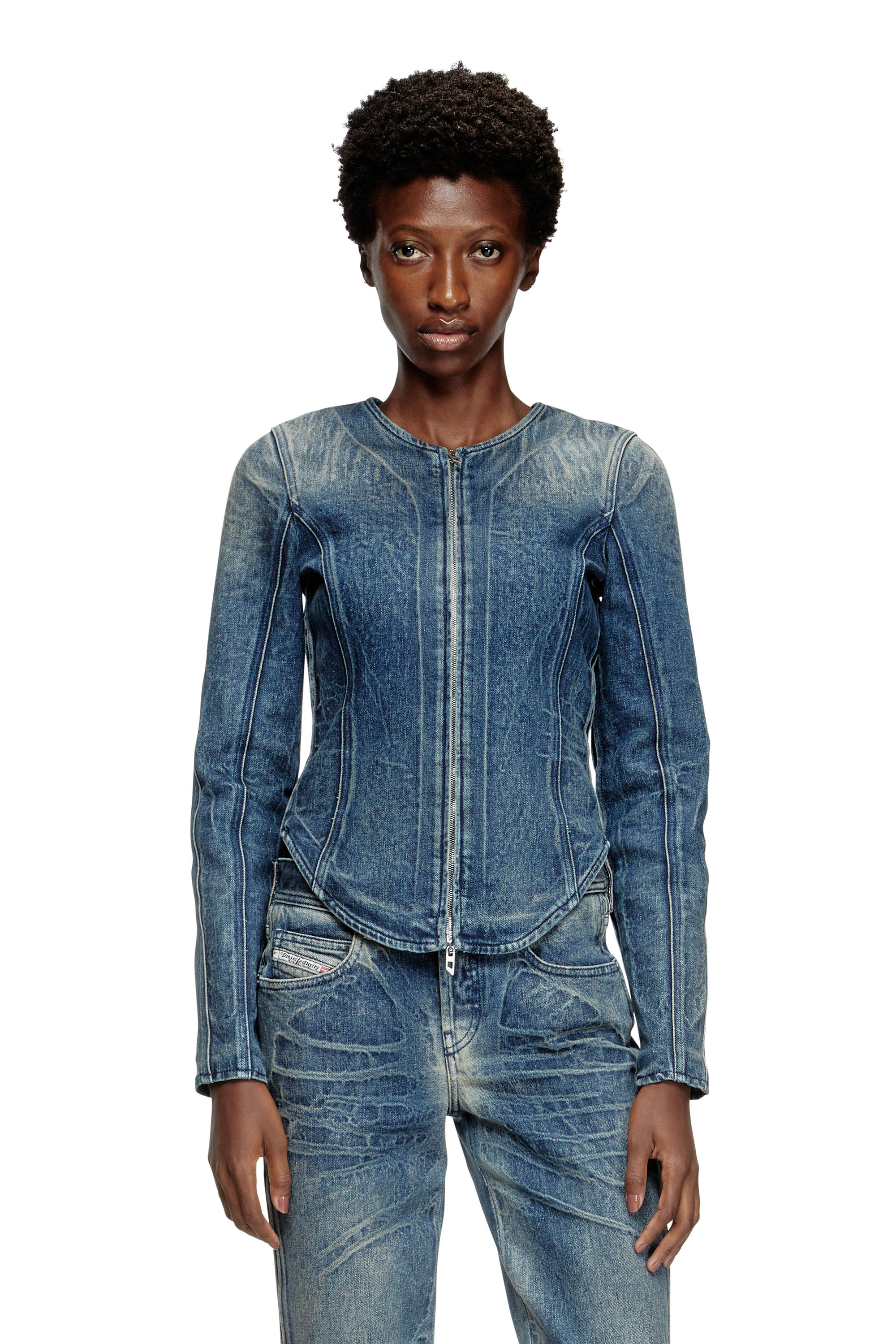 Diesel - DE-GARY-FSG, Chaqueta de denim con relieve tipo fantasma Mujer in Azul marino - 1