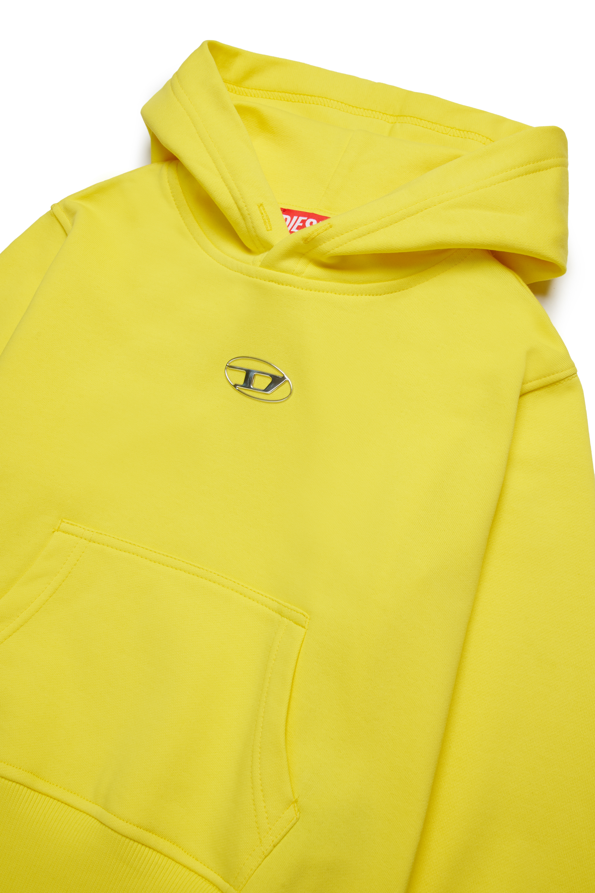 Diesel - SMACSHOODOD OVER, Sudadera con capucha y logotipo Oval D de aspecto metálico Hombre in Amarillo - 3