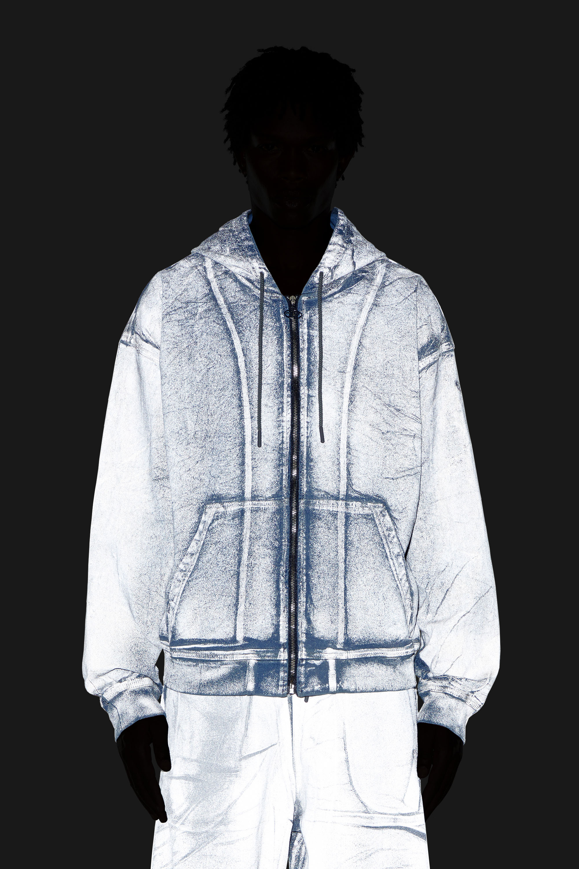 Diesel - D-GIR-S TRACK, Man Zip-up hoodie in printed Track Denim in Blue - Image 6