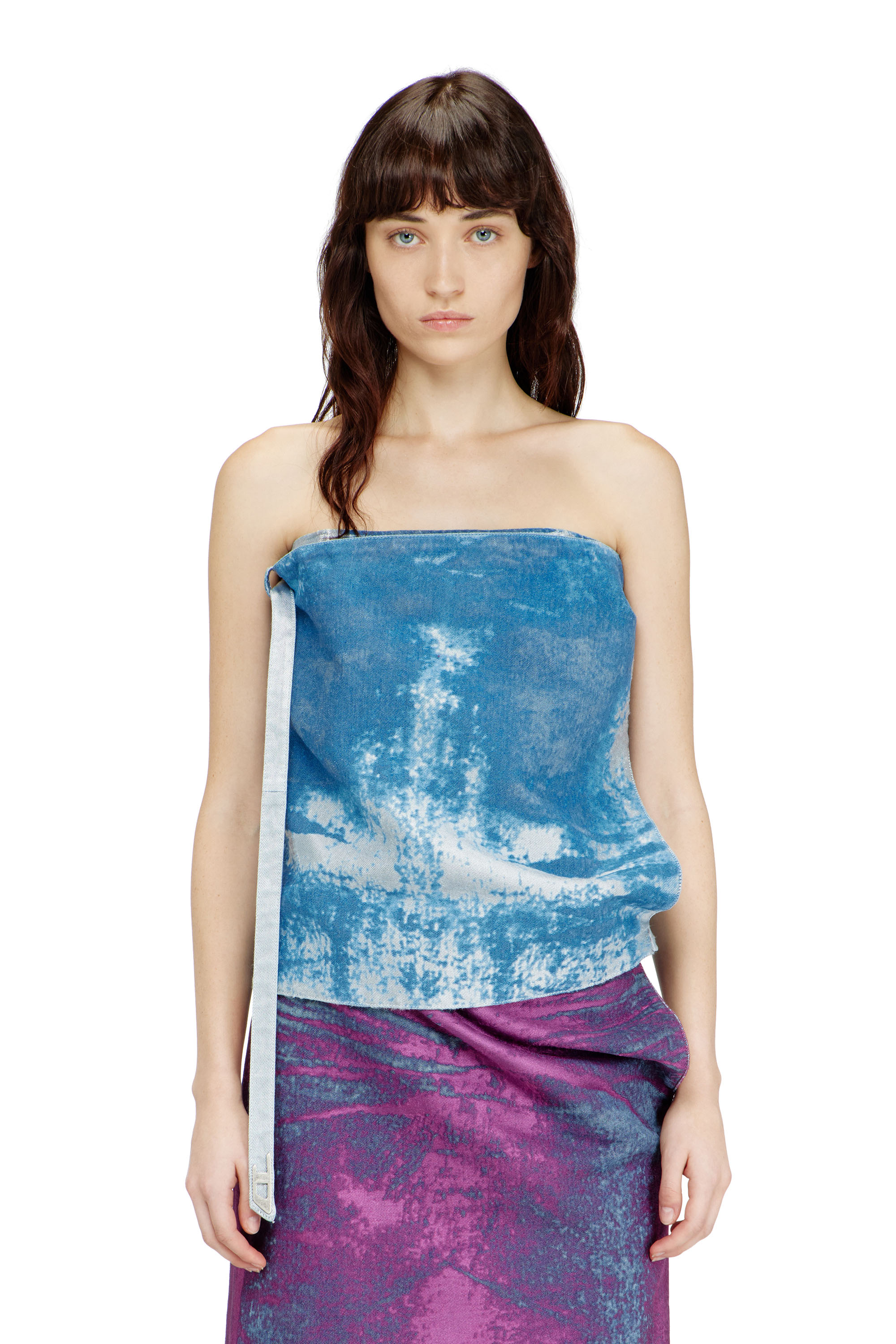 Diesel - DE-SANDIE-FSI, Top sin mangas de denim satinado de color Mujer in Azul marino - 1