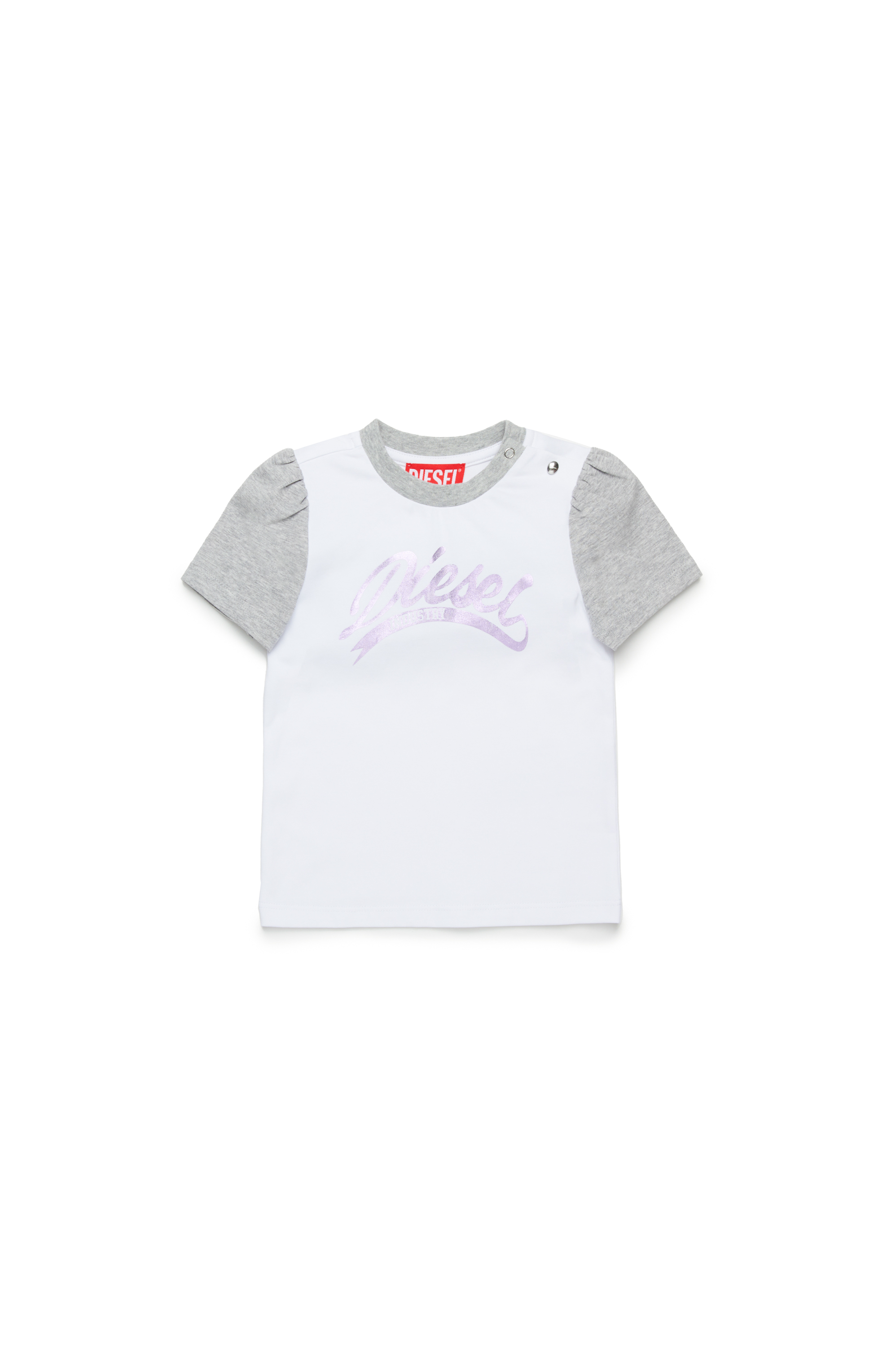 Diesel - TWELB, Camiseta en bloques de color con logotipo metálico Mujer in Blanco - 1