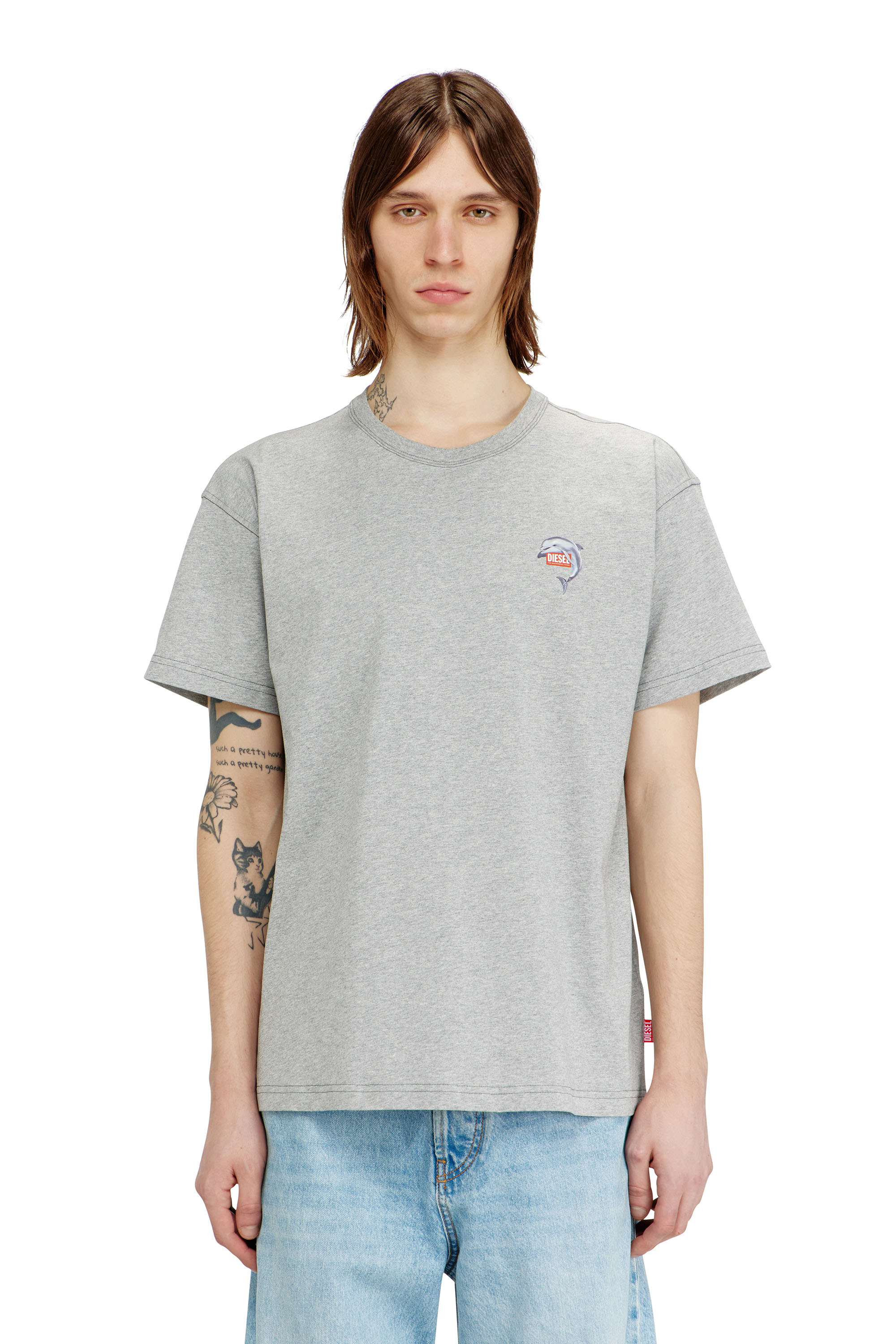 Diesel - T-NORM-DOLPHIN, Camiseta con estampado de delf&iacute;n y logo Hombre in Gris - 1