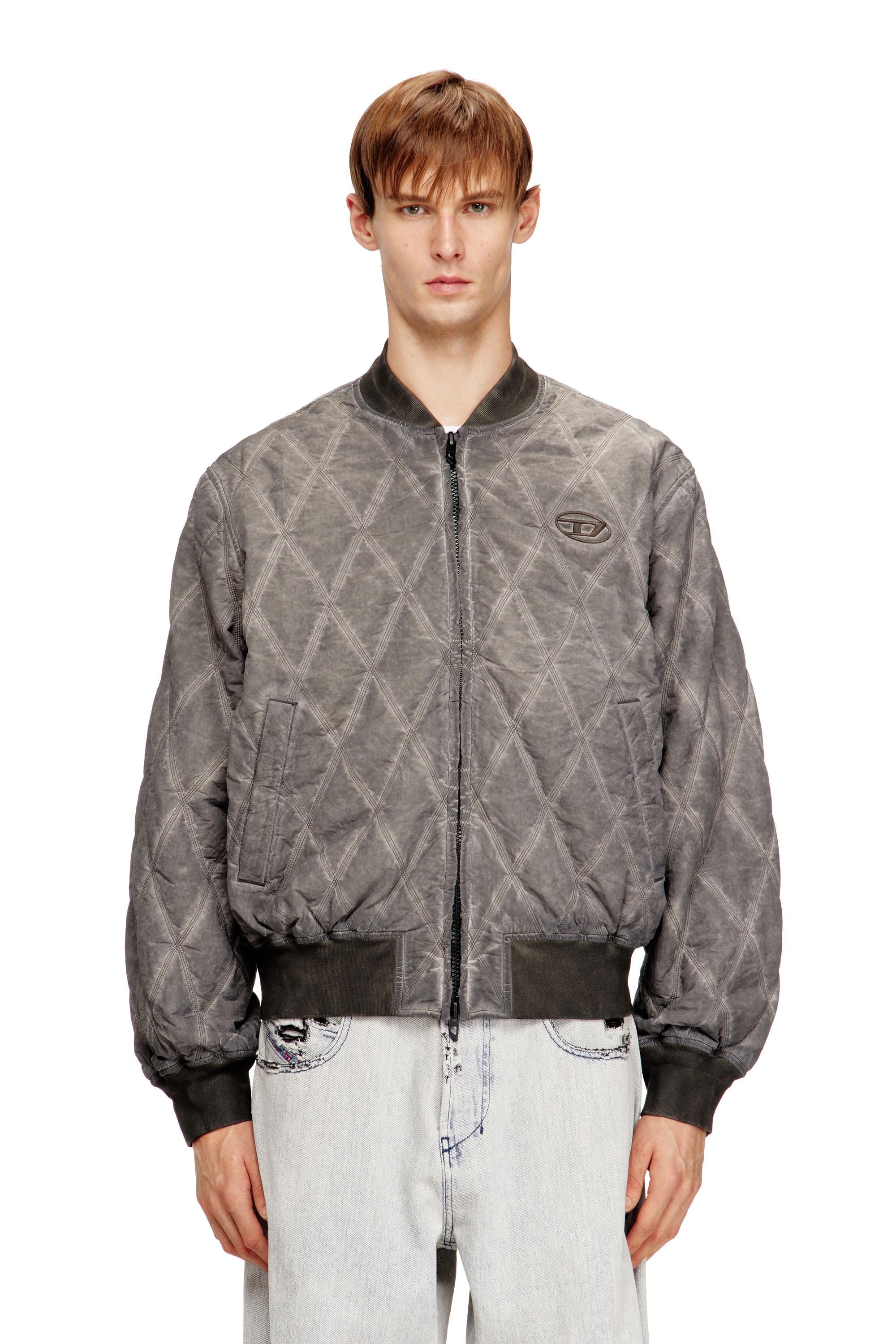 Diesel - J-TYPE-TREAT, Chaqueta bomber acolchada con rombos acolchados Hombre in Gris - 1