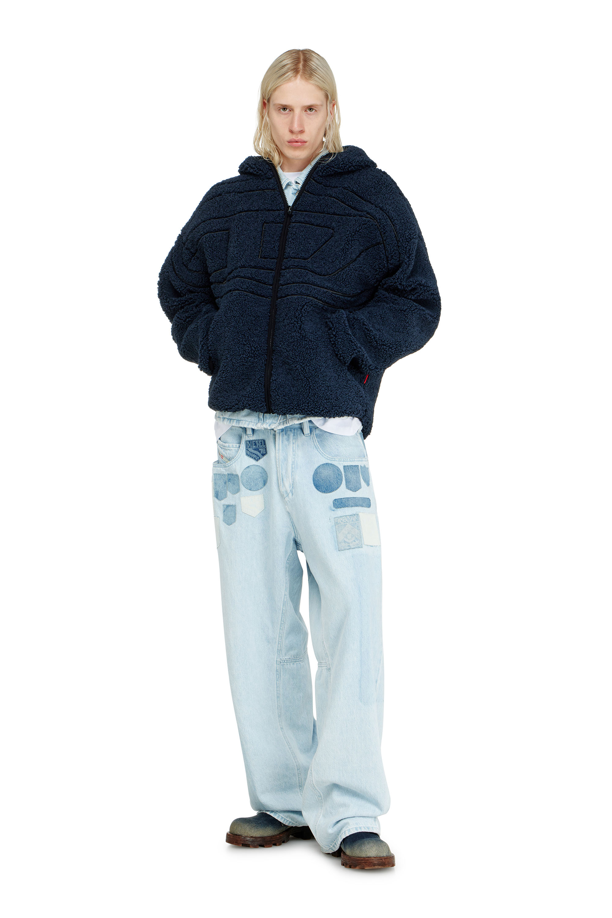 Diesel - S-ZAT, Sudadera de peluche con capucha Hombre in Azul marino - 1
