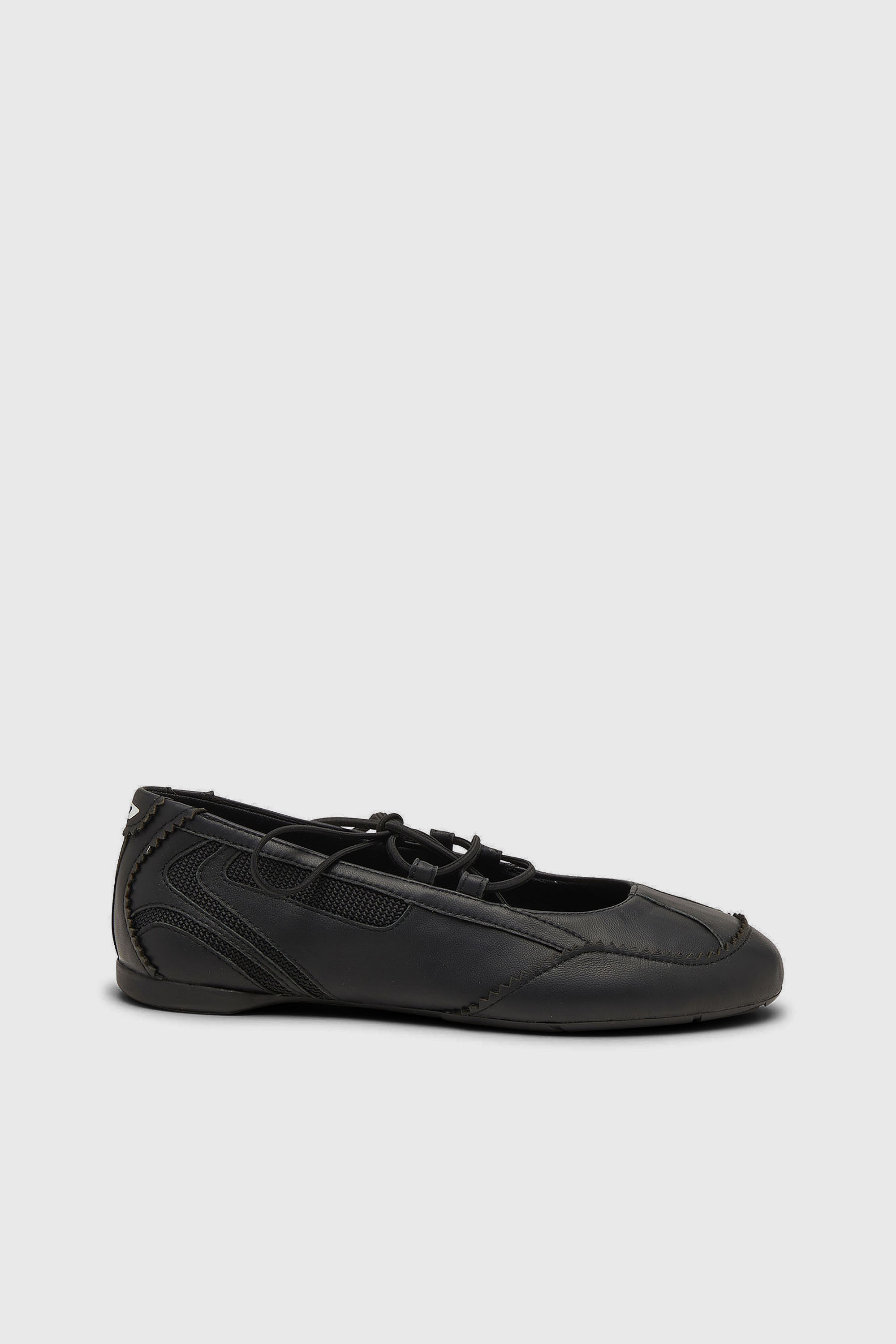 Diesel - D-MILE BALLERINA LACE UP W, D-Mile-Bailarinas con cordones de cuero y malla Mujer in Negro - 1