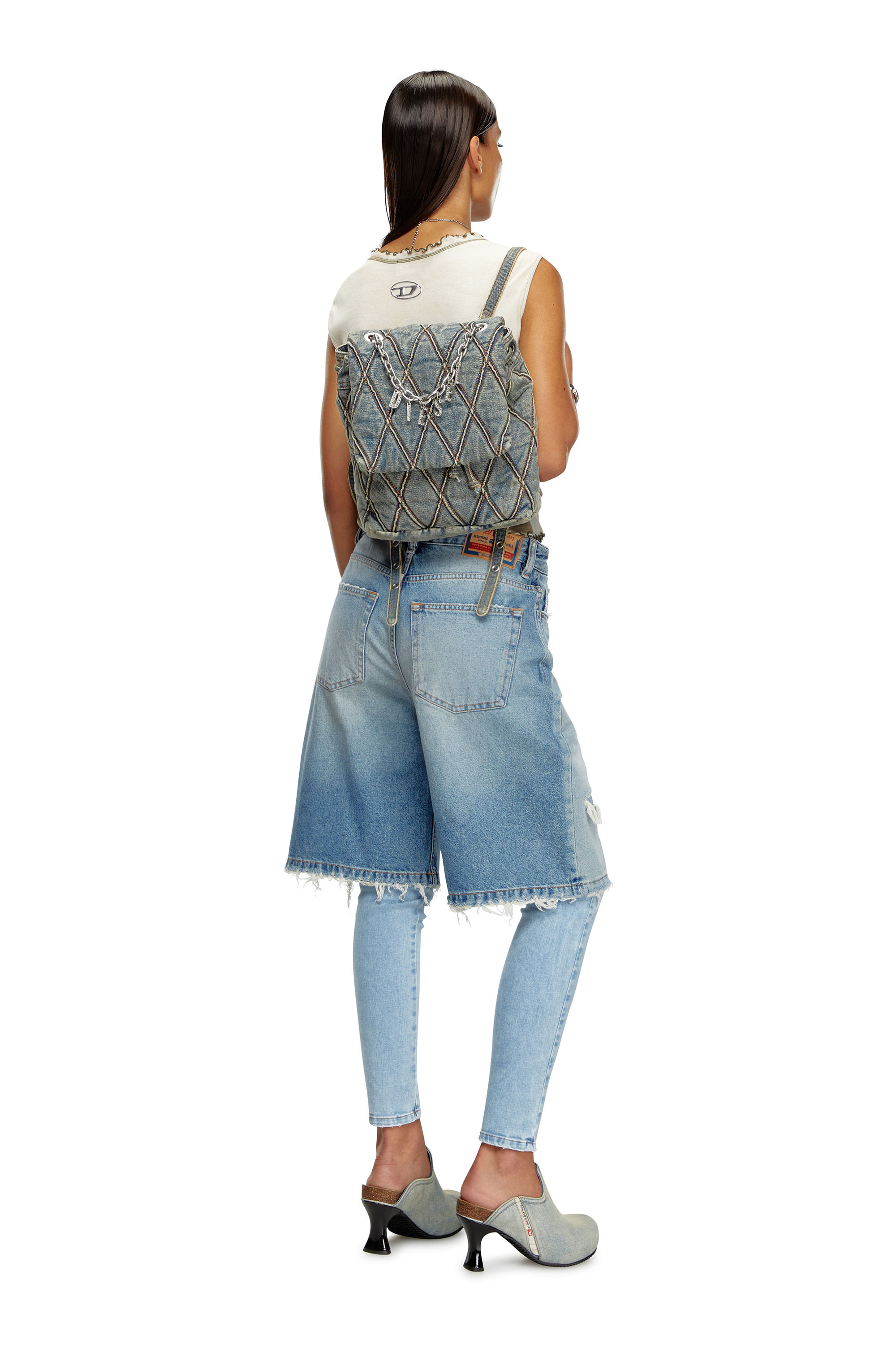 Diesel - CHARM-D BACKPACK S, Charm-D S-Mochila de denim acolchado con motivo Argyle Mujer in Azul marino - 7