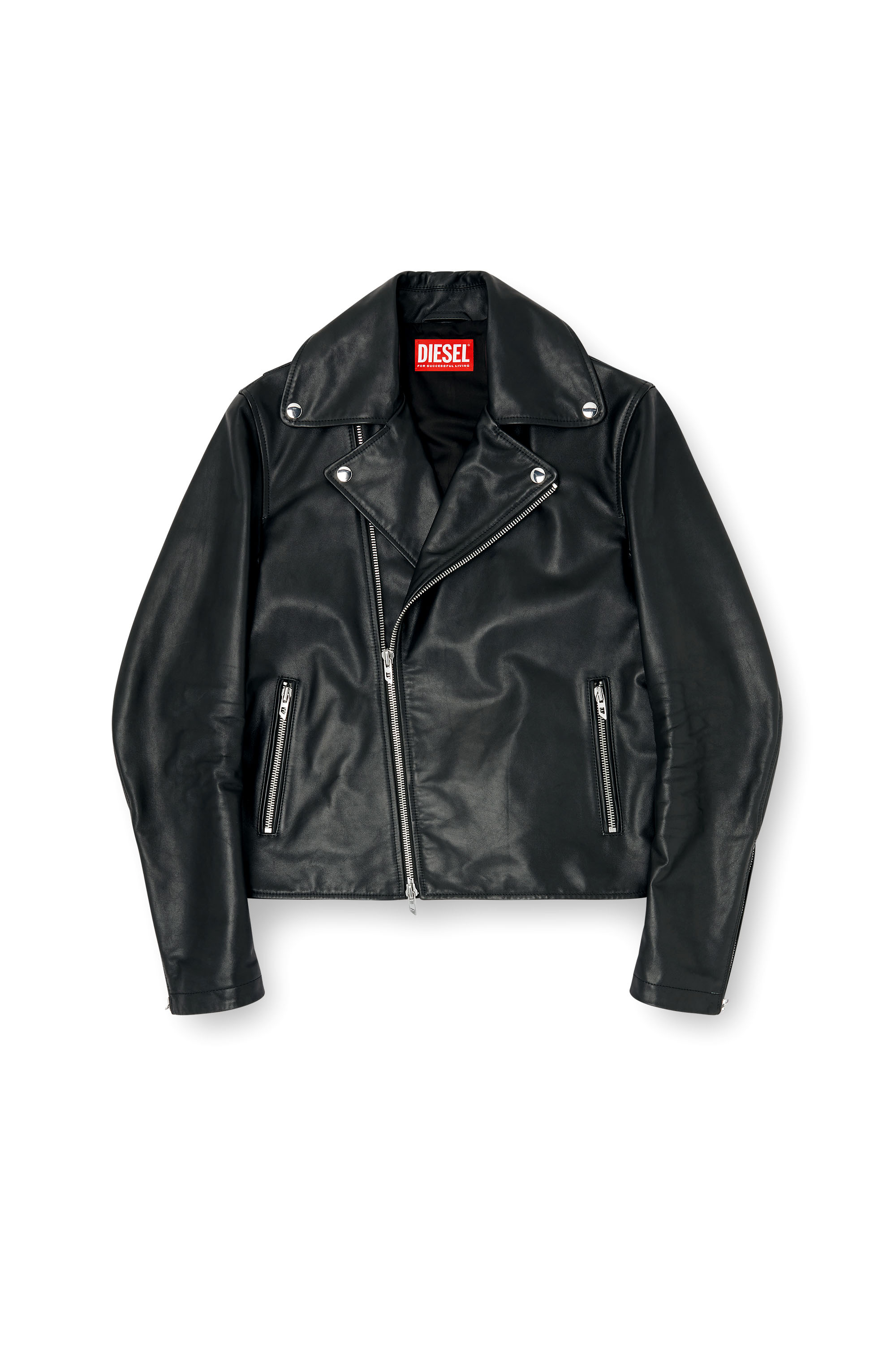 Diesel - L-EO-WRD, Chaqueta biker de cuero encerado Hombre in Negro - 3