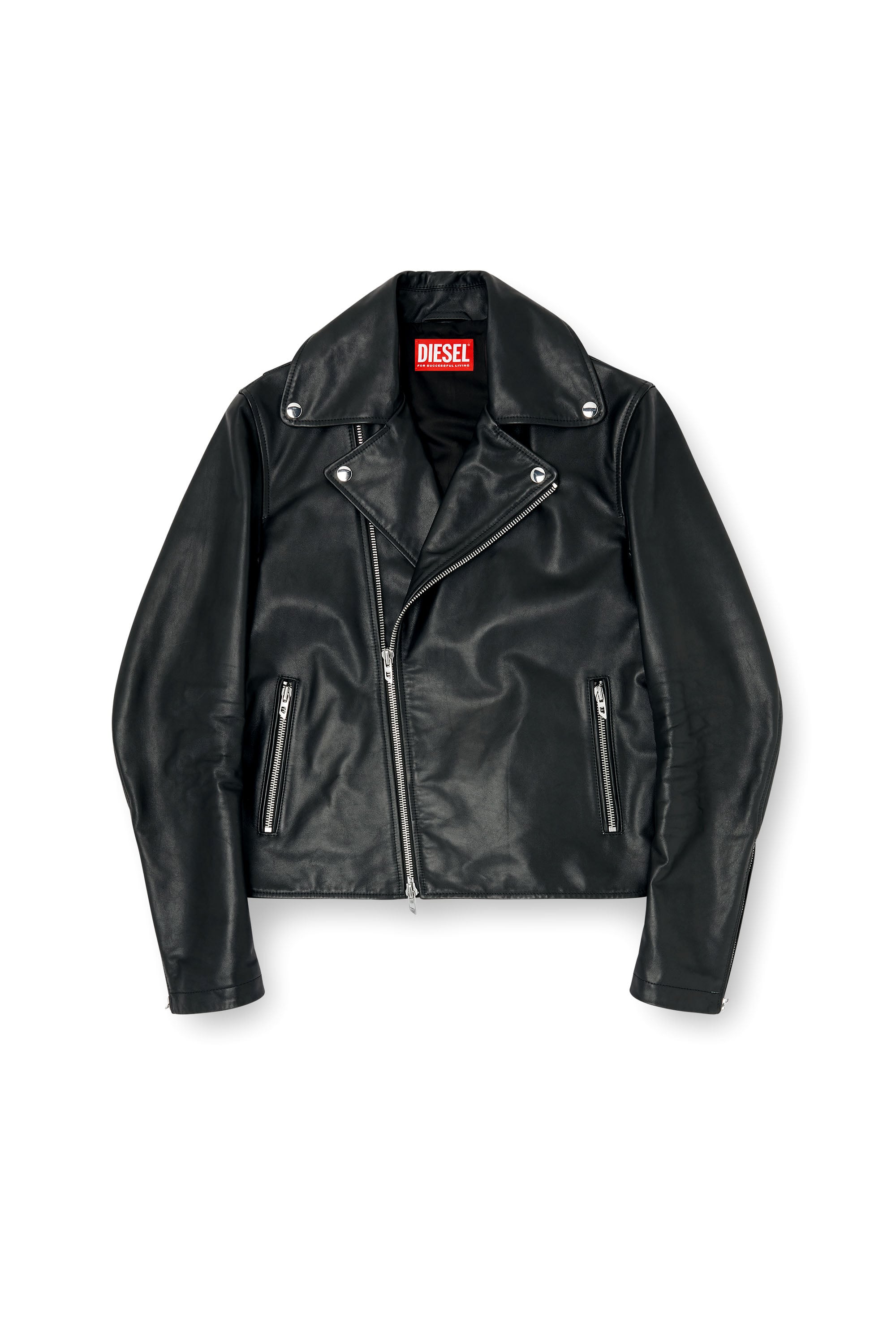 Diesel - L-EO-WRD, Chaqueta biker de cuero encerado Hombre in Negro - 2