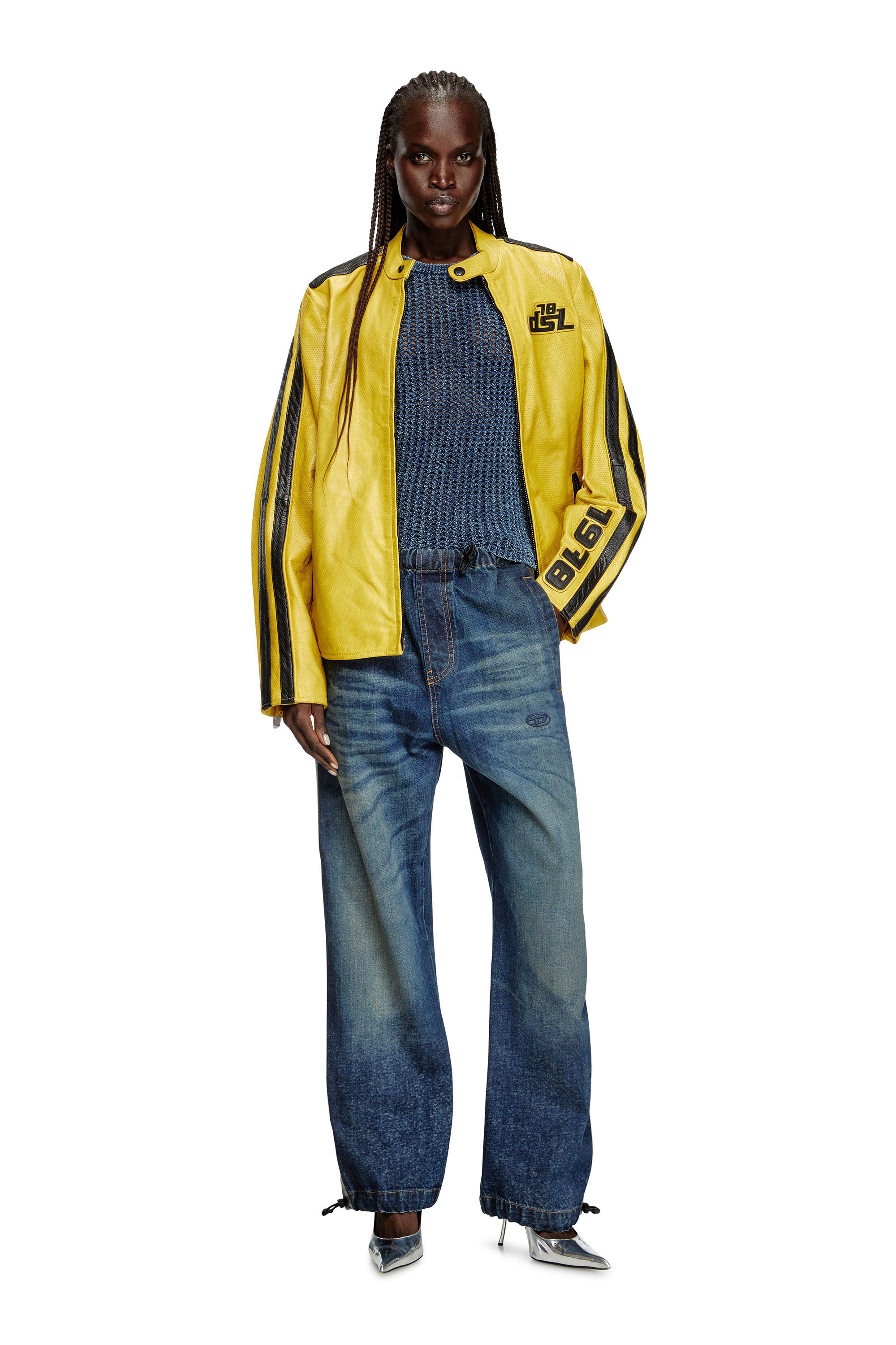 Diesel - L-POP, Chaqueta de motorista de cuero perforado Unisex in Amarillo - 7