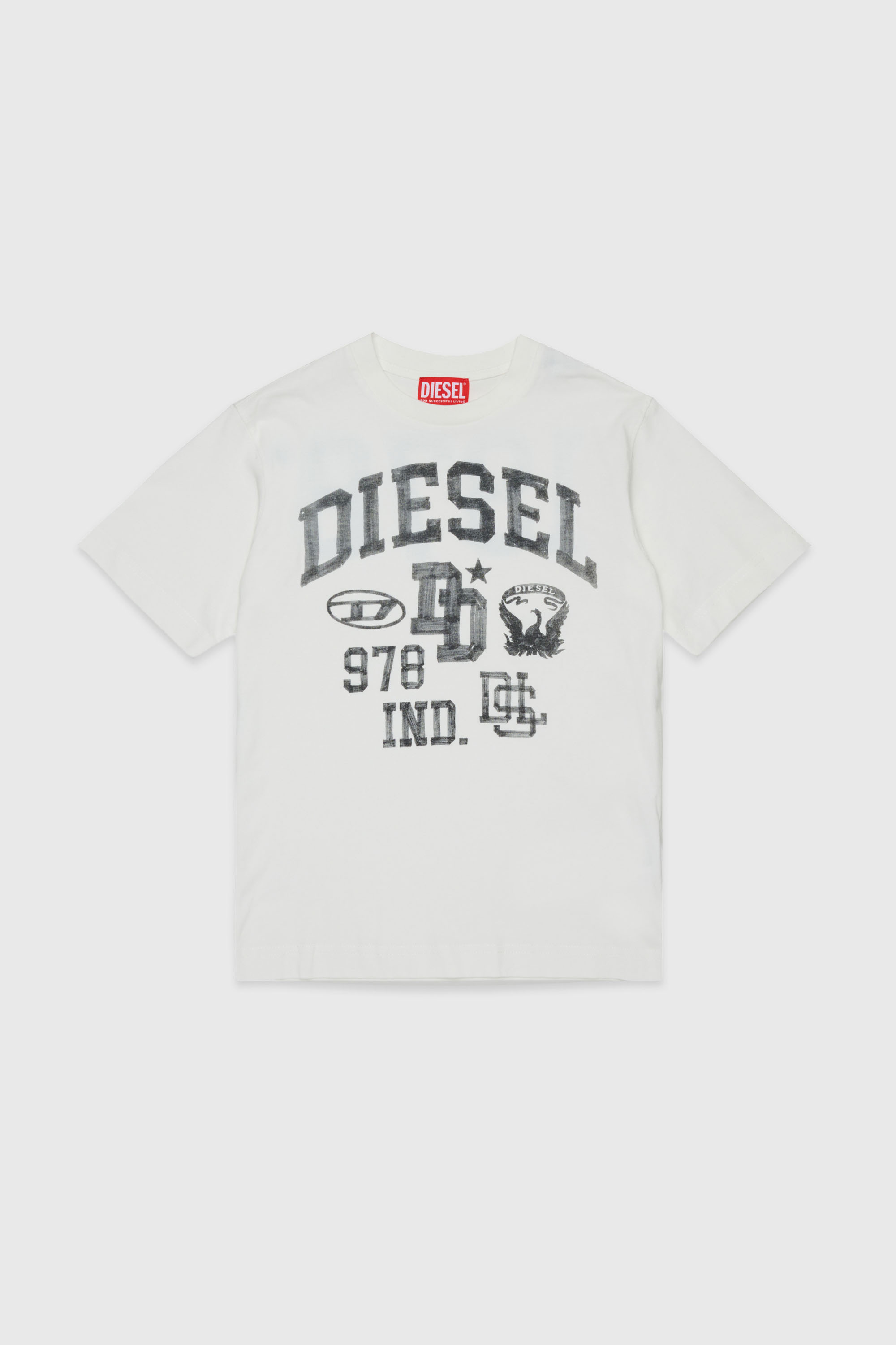 Diesel - TBAND OVER, Camiseta de algod&oacute;n con gr&aacute;ficos universitarios Hombre in Blanco - 1
