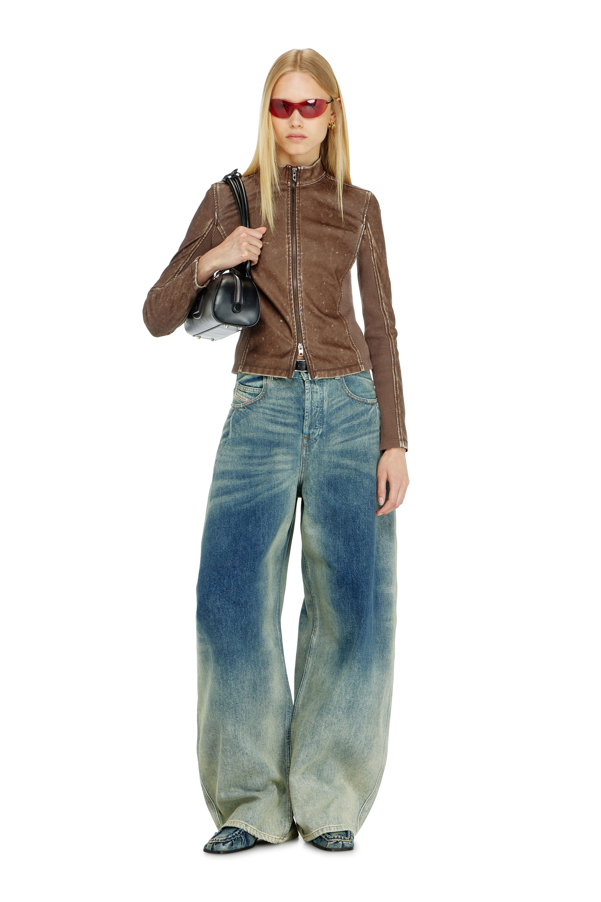 Diesel - T-HUNDER, Cazadora biker con inserciones de canal&eacute; Mujer in Marr&oacute;n - 2