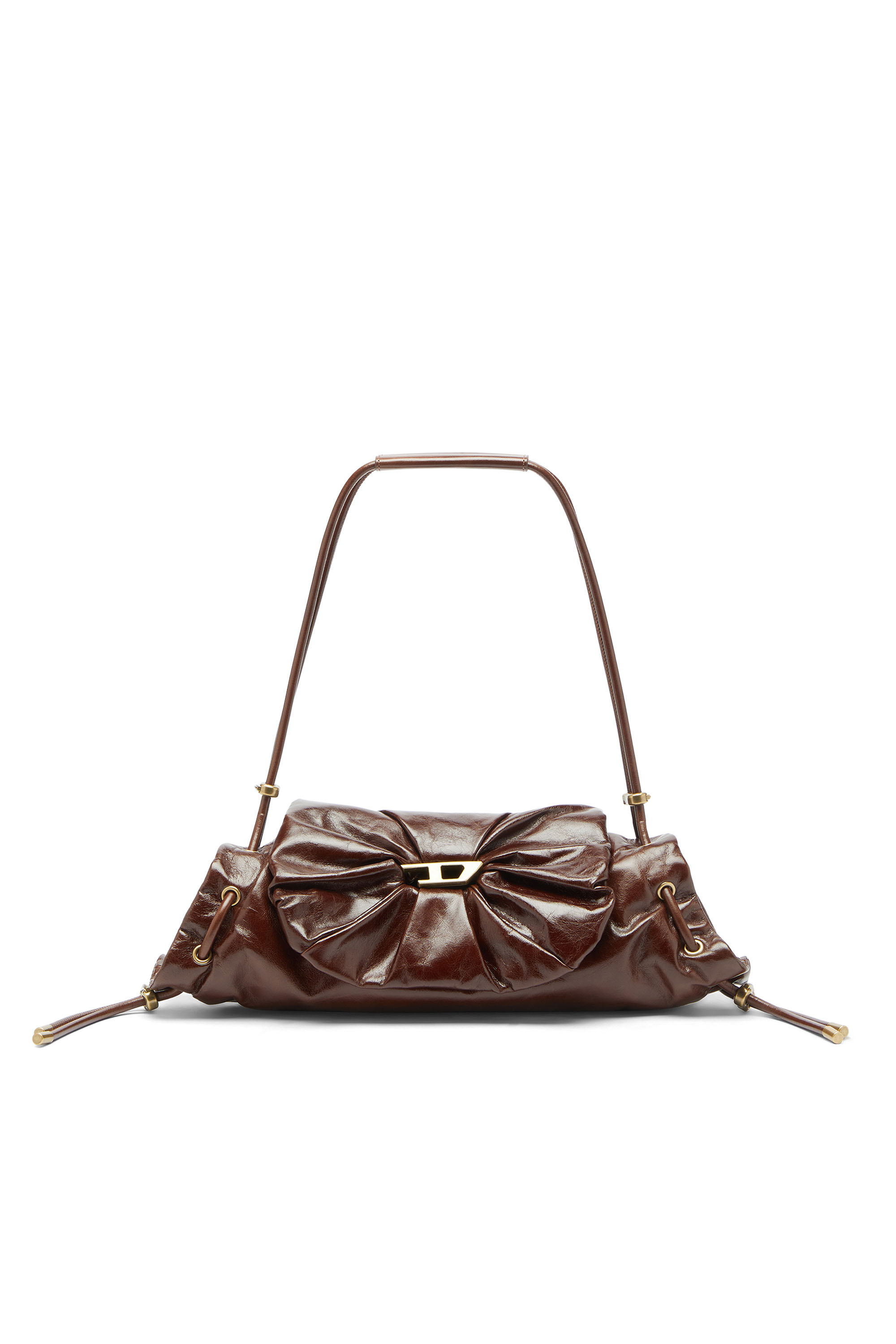 Diesel - SCRUNCH-D SHOULDER S, Scrunch-D-Bolso de hombro peque&ntilde;o de cuero arrugado Mujer in Marr&oacute;n - 1