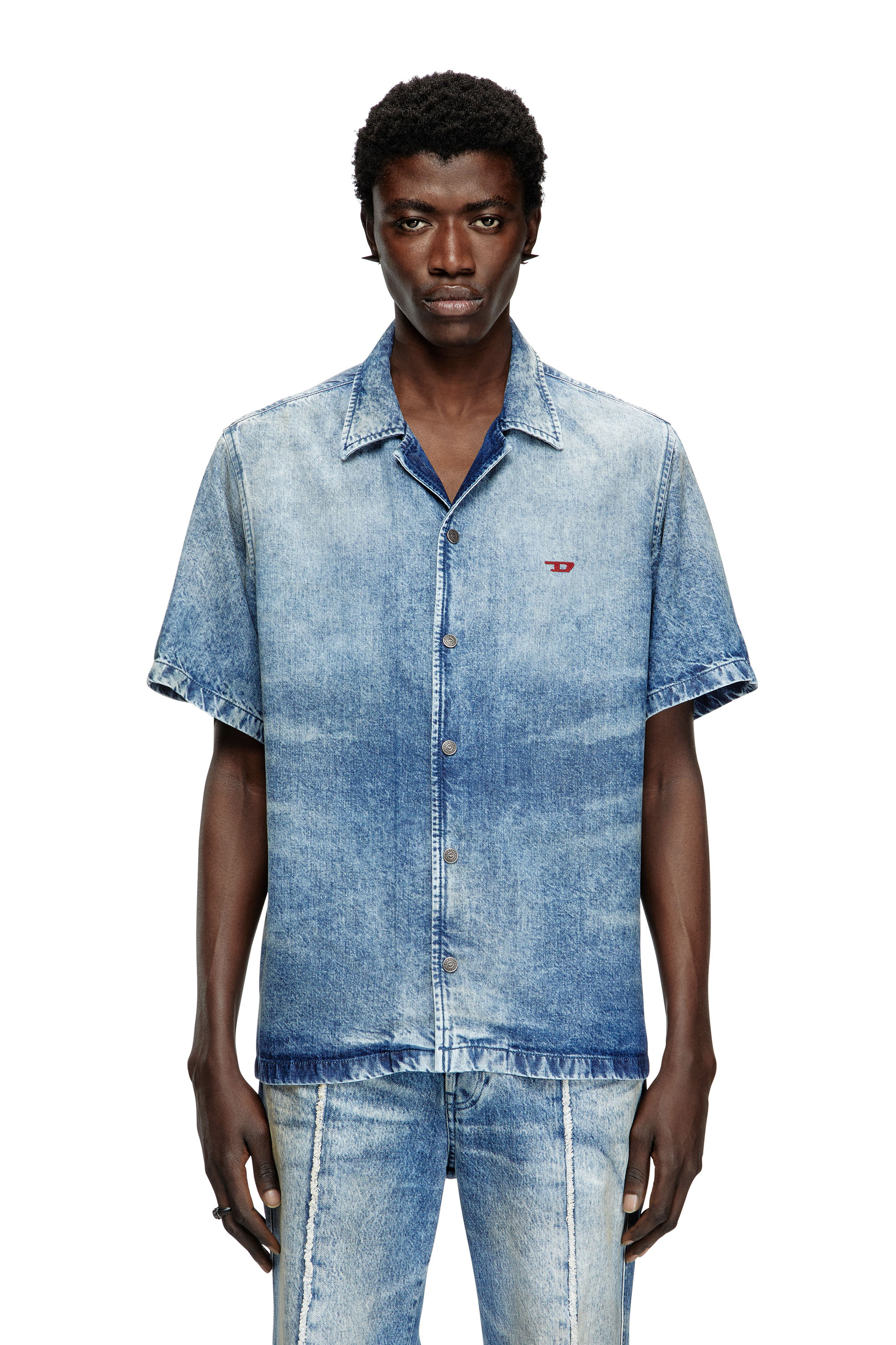 Diesel - D-NABIL-FSG, Camisa de bolos en denim desgastado Hombre in Azul marino - 1