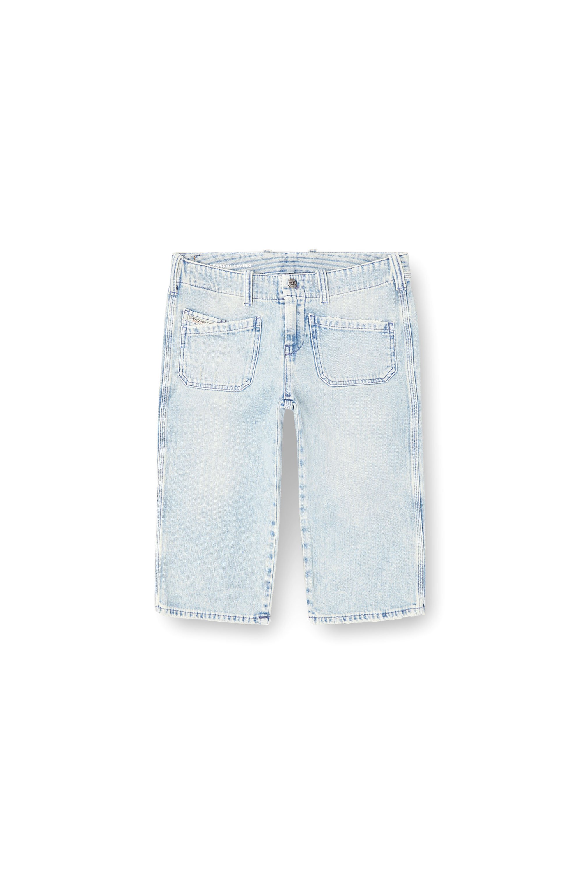 Diesel - DE-KEATE-SHORT, Pantalones cortos tipo capri de denim en espiga Mujer in Azul marino - 3