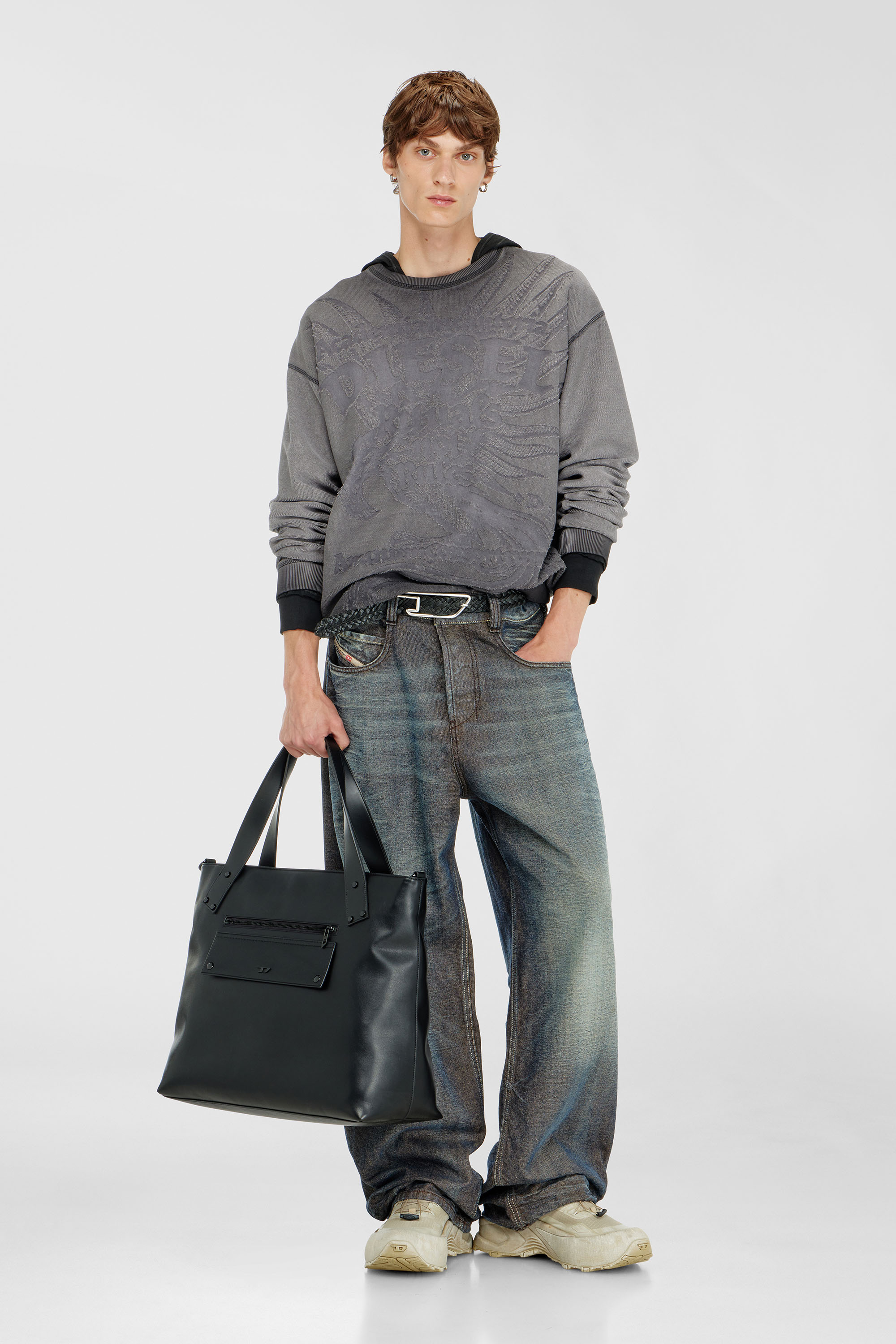 Diesel - S-ARON-RAW, Sudadera con estampado devor&eacute; Hombre in Gris - 1