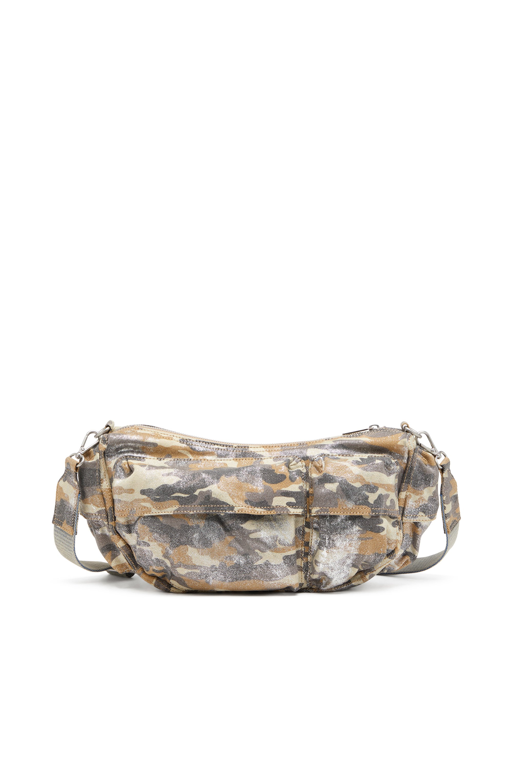 Diesel - MULTI-PKTS SHOULDER BAG X, Multi-Pkts-Bolsa con múltiples bolsillos en sarga de camuflaje metalizado Mujer in Multicolor - 2