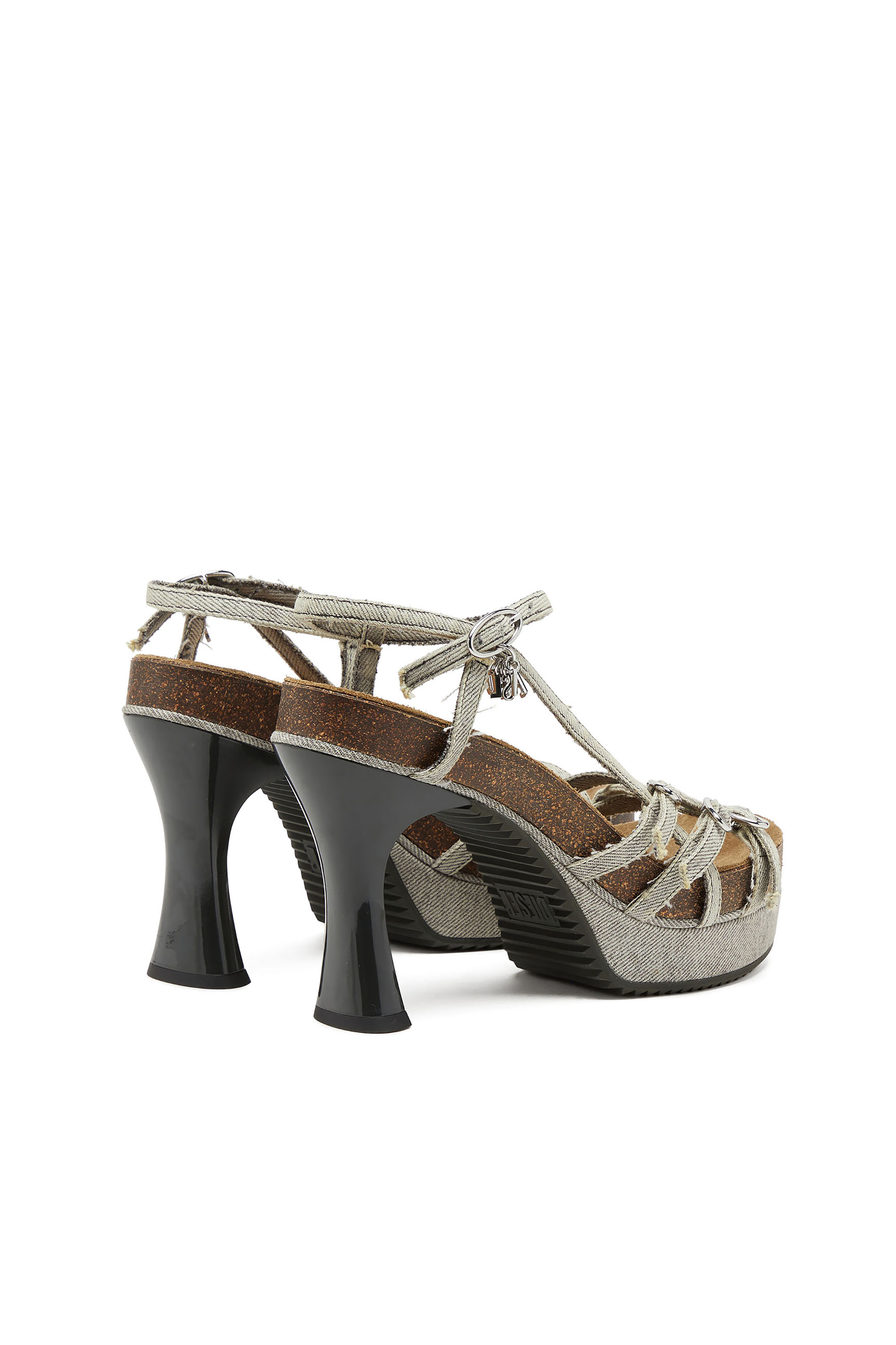 Diesel - D-WOODSTOCK 105 SANDAL, D-Woodstock-Plataformas de tiras en denim Mujer in Gris - 3