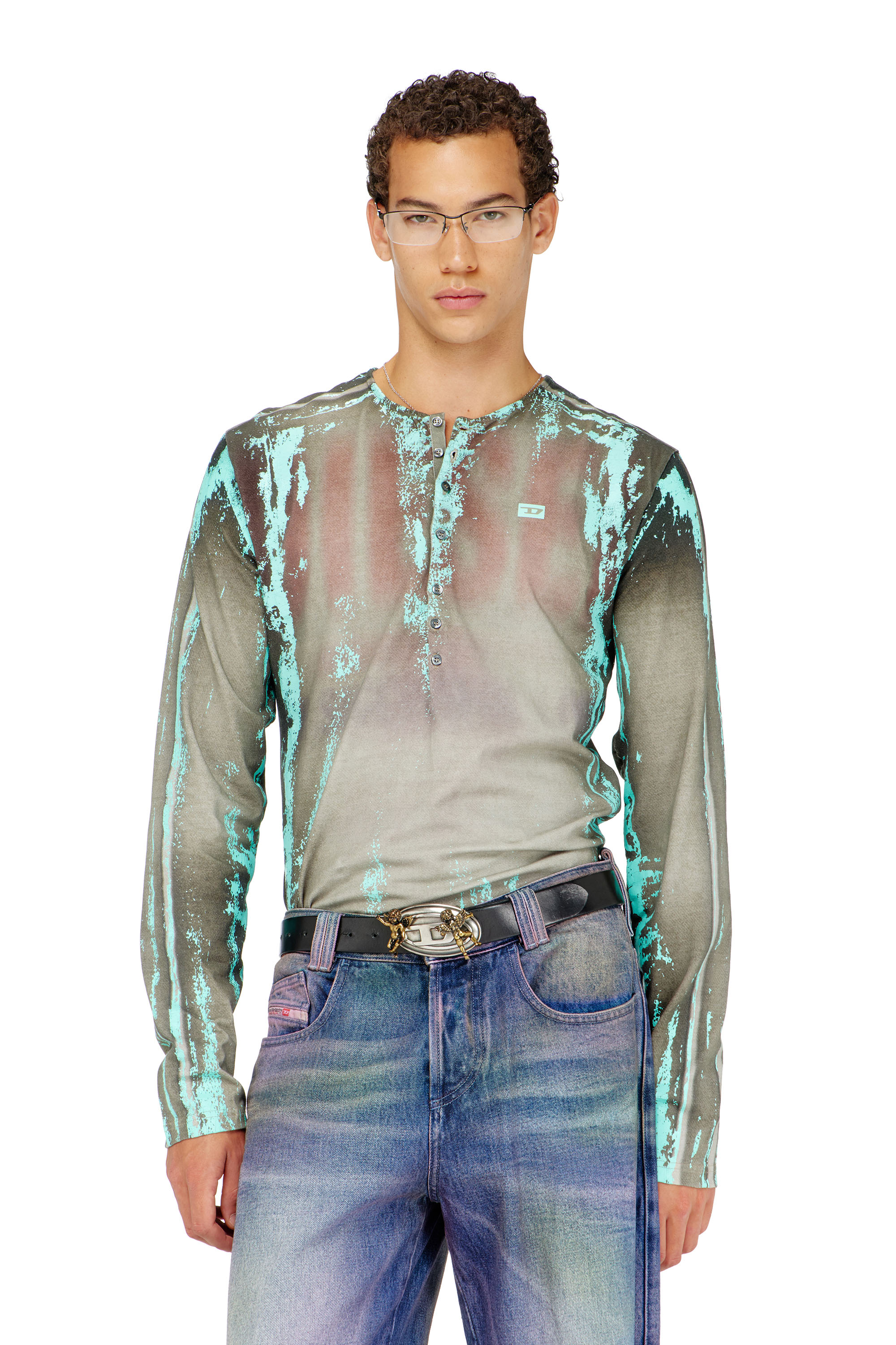 Diesel - T-FYNO-ML, Grandad camiseta de punto efecto cuero agrietado Hombre in ToBeDefined - 2