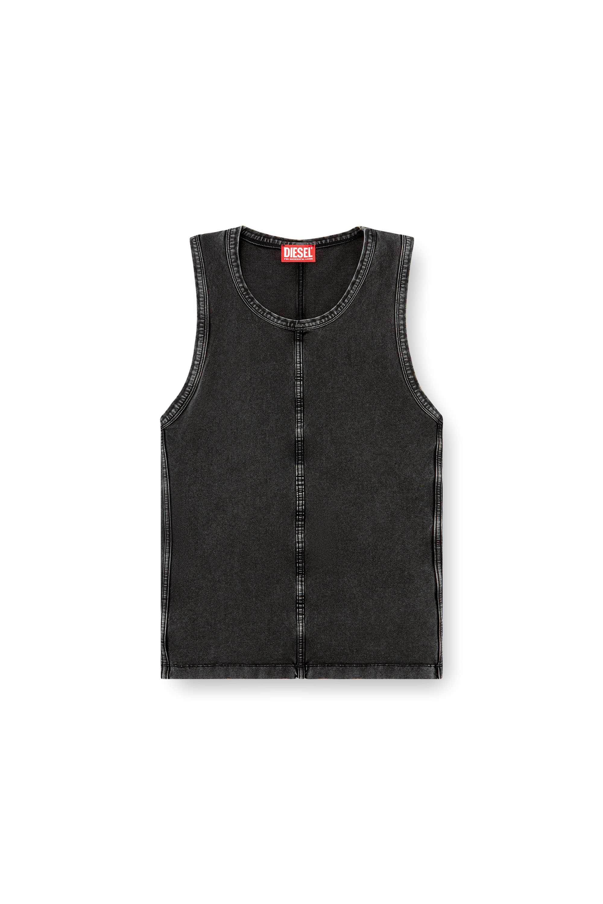Diesel - T-MELY-SL, Camiseta de tirantes en tejido de punto de aspecto denim Hombre in Negro - 2
