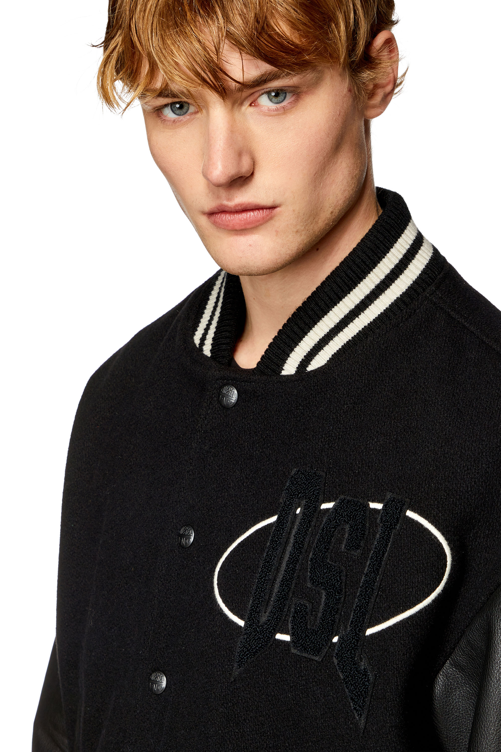 Diesel - L-FRANZ-PATCH, Man Varsity bomber jacket in wool and leather in Black - Image 5