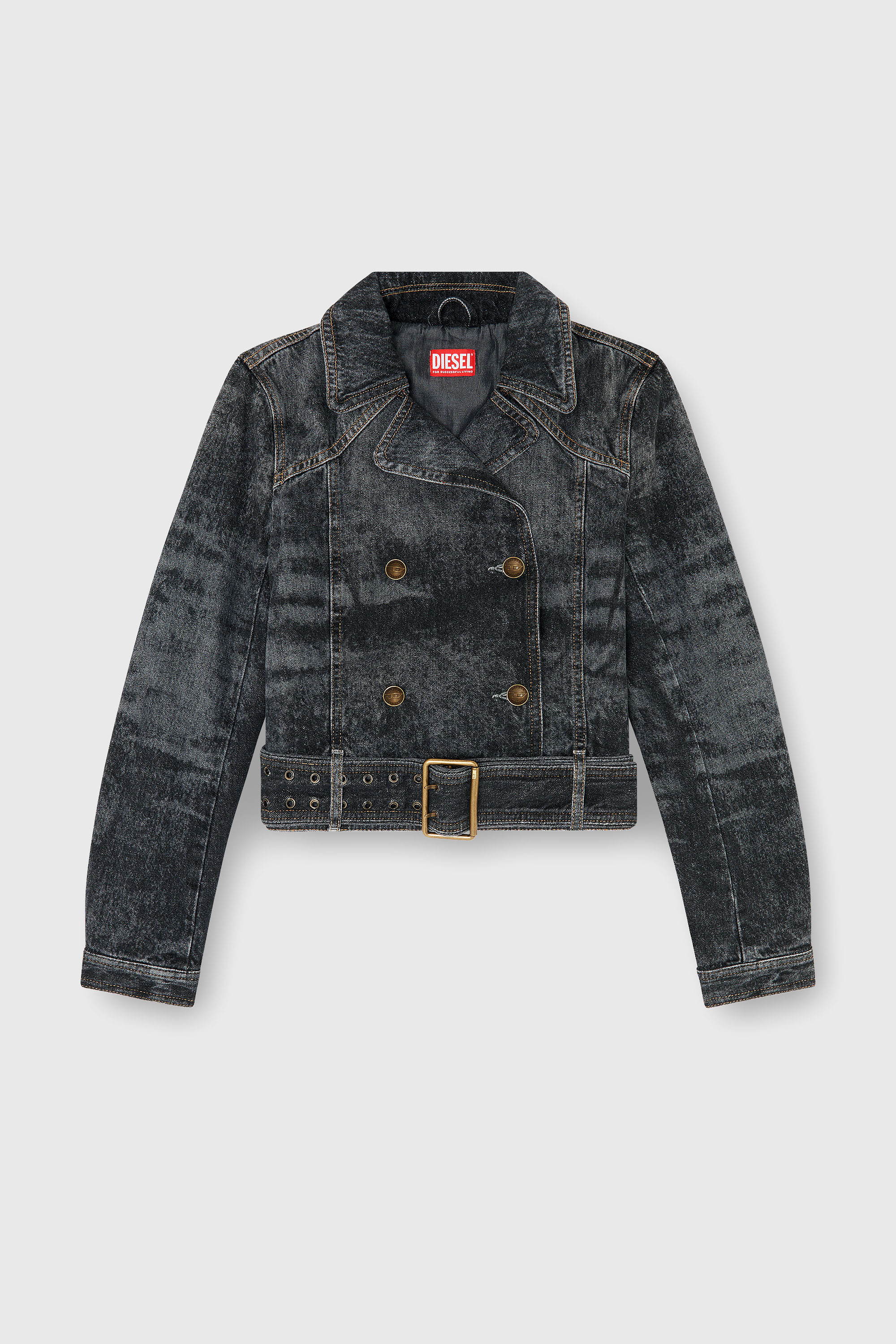 Diesel - DE-LEGEND-S, Chaqueta denim cropped con cintur&oacute;n Mujer in Negro - 2