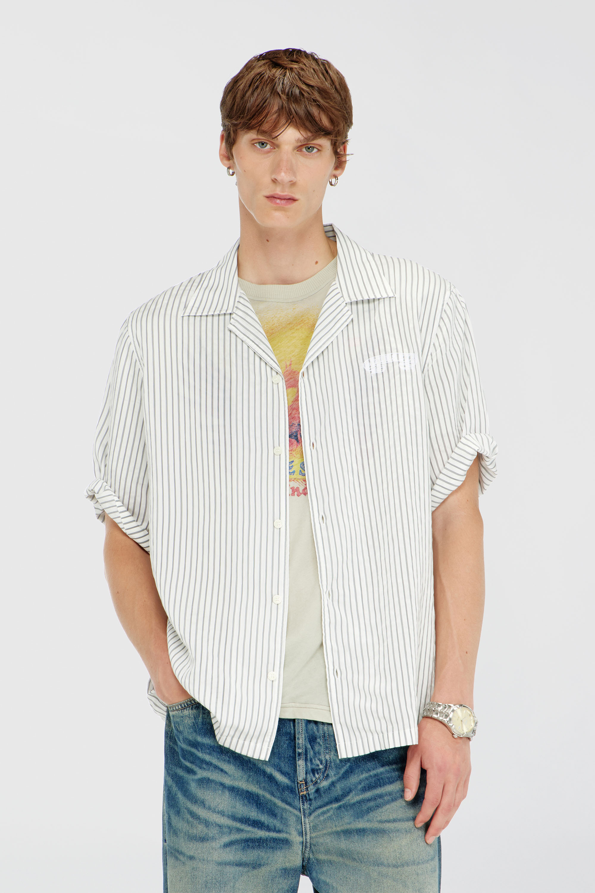 Diesel - S-MAC-EFBV, Camisa de manga corta en modal de rayas finas Hombre in Multicolor - 1