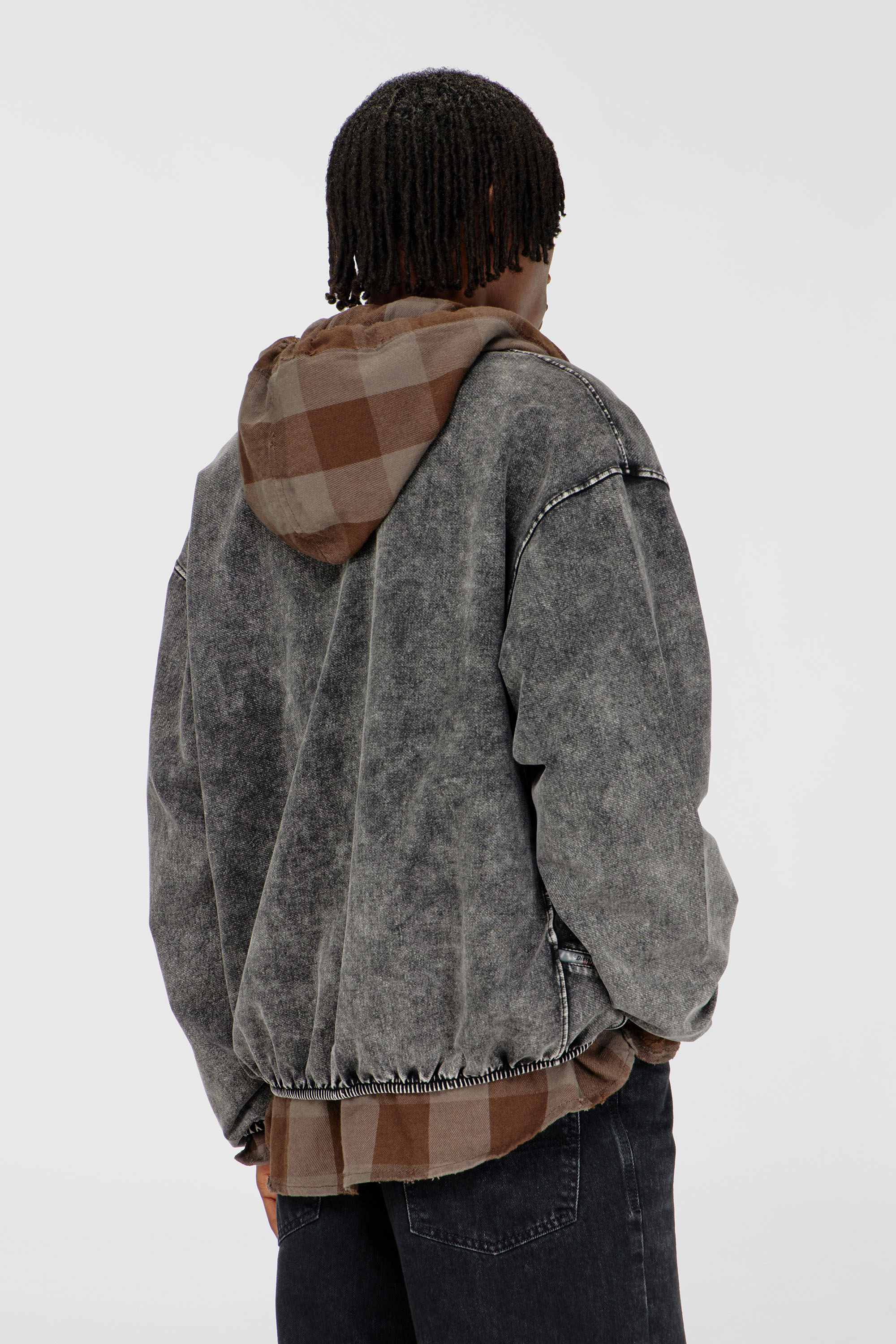 Diesel - S-CORSY, Chaqueta de felpa con efecto denim Hombre in Gris - 4