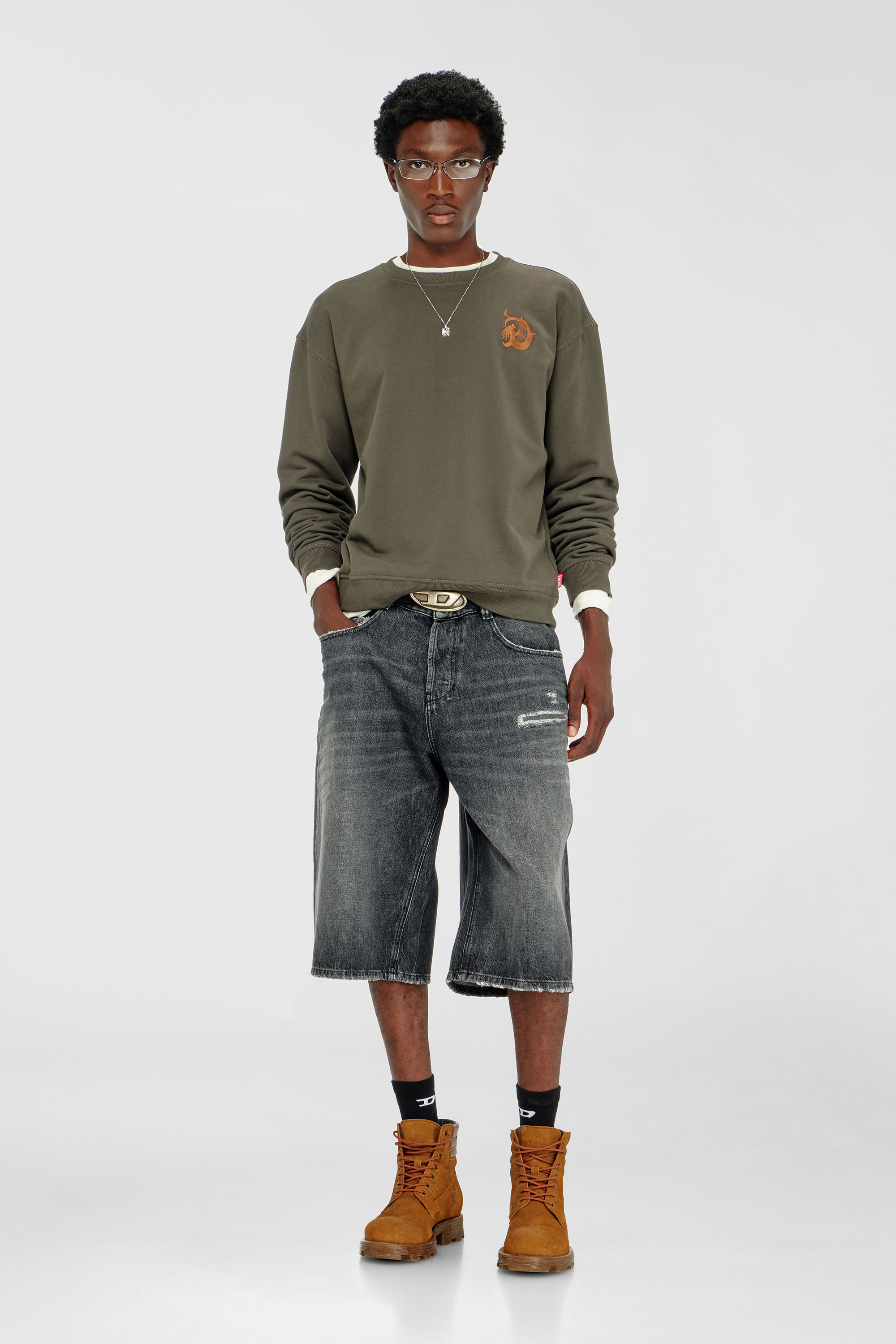 Diesel - S-NORM-AA4, Sudadera con bordado y estampado flock Hombre in Verde - 2