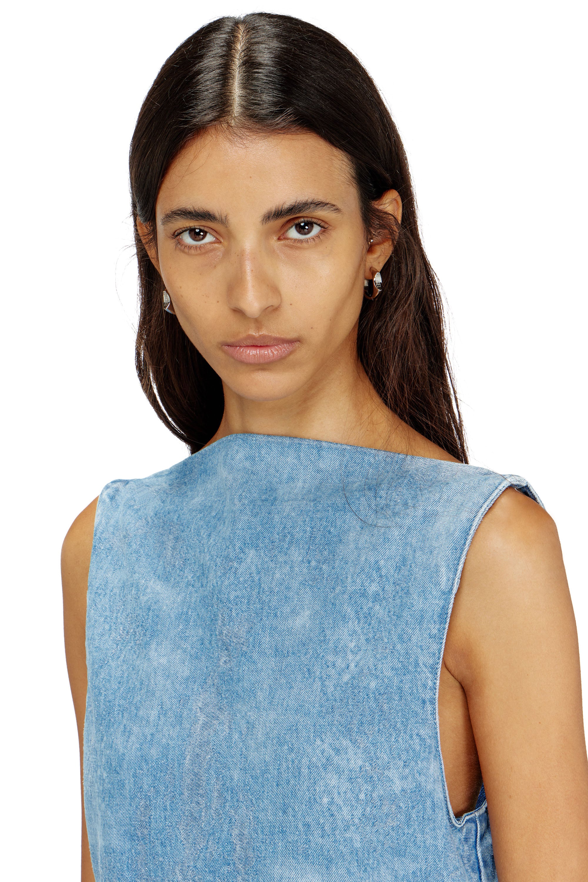 Diesel - DE-SELUNE-FSI, Vestido corto de sat&eacute;n denim Mujer in Azul marino - 4