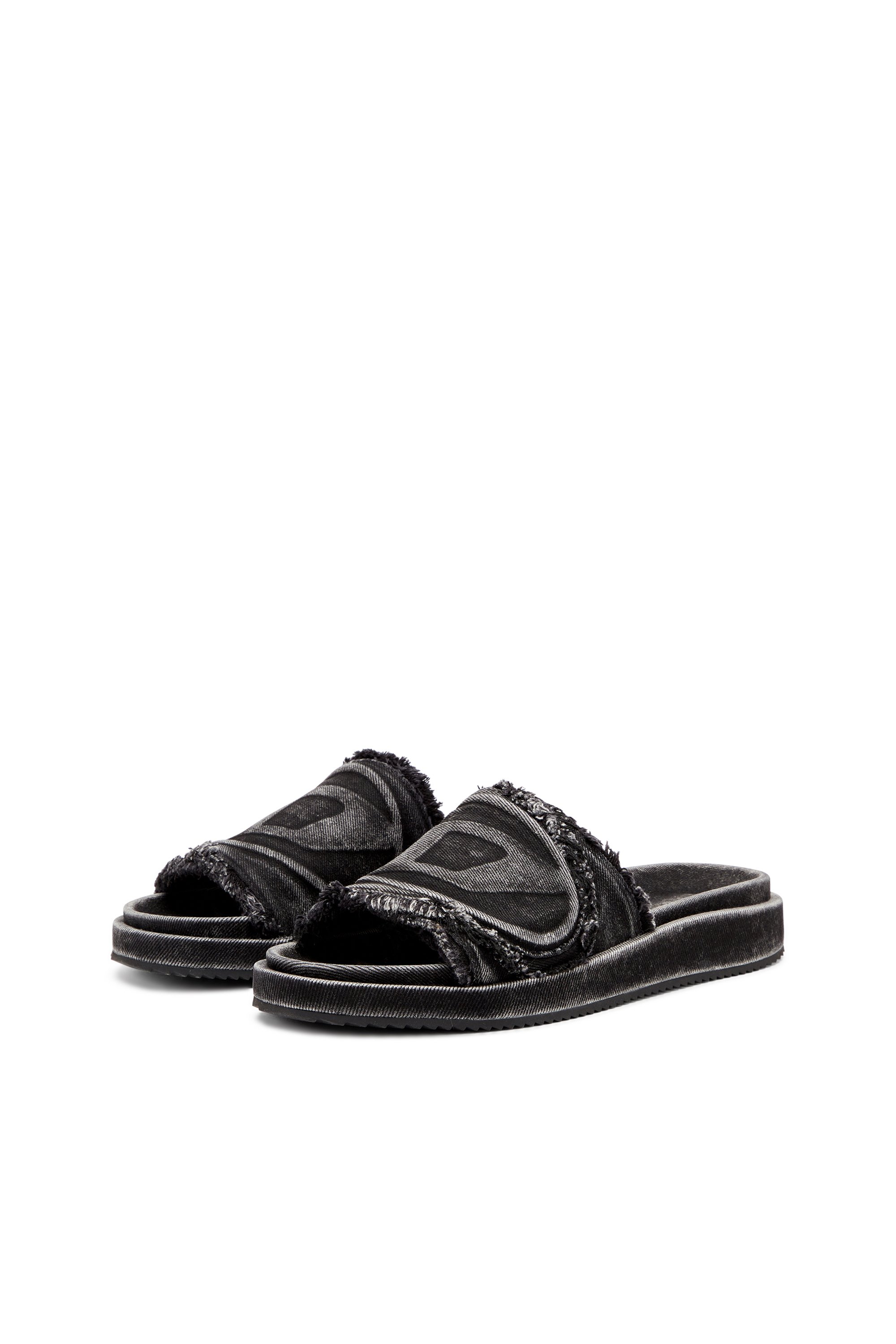 Diesel - SA-SLIDE D OVAL, Chanclas de denim desgastado Unisex in Negro - 8