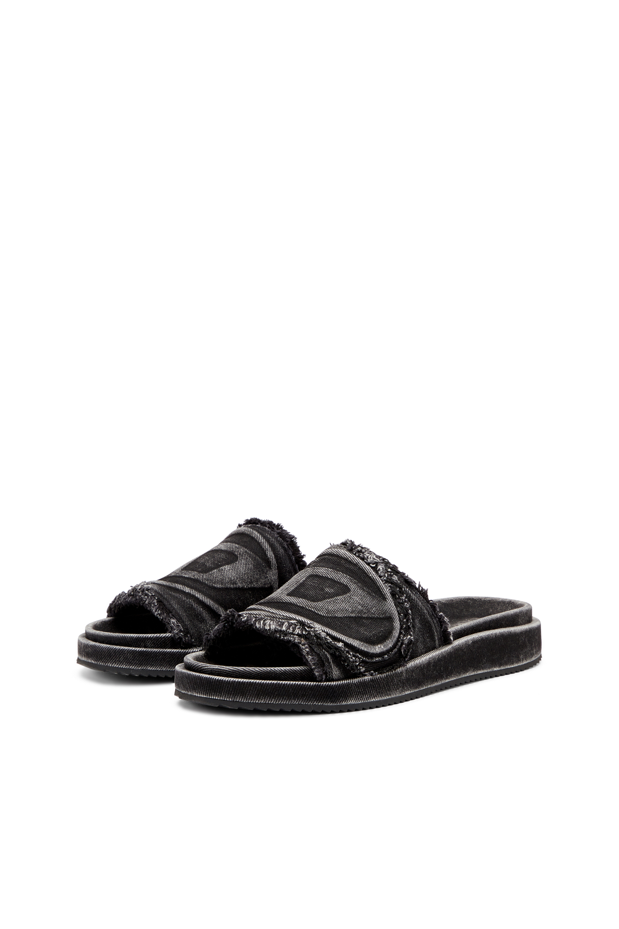 SA-SLIDE D OVAL, Negro Diesel - SA-SLIDE D OVAL, Sa-Slide D-Chanclas de denim desgastado Unisex in Negro - 8